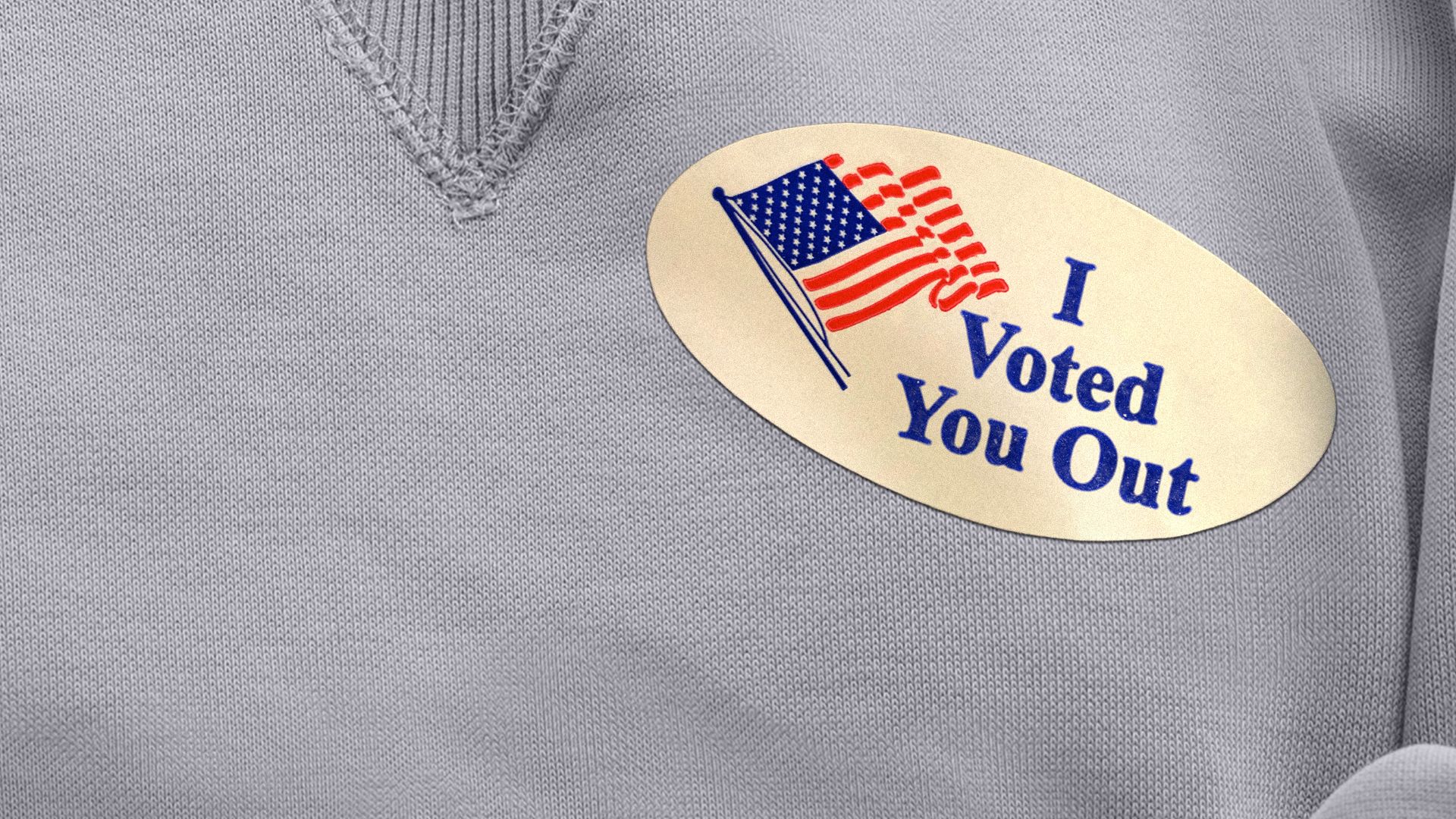 Illustration of a person's sweatshirt with an "I Voted" sticker on it, which has been edited to read "I Voted You Out."
