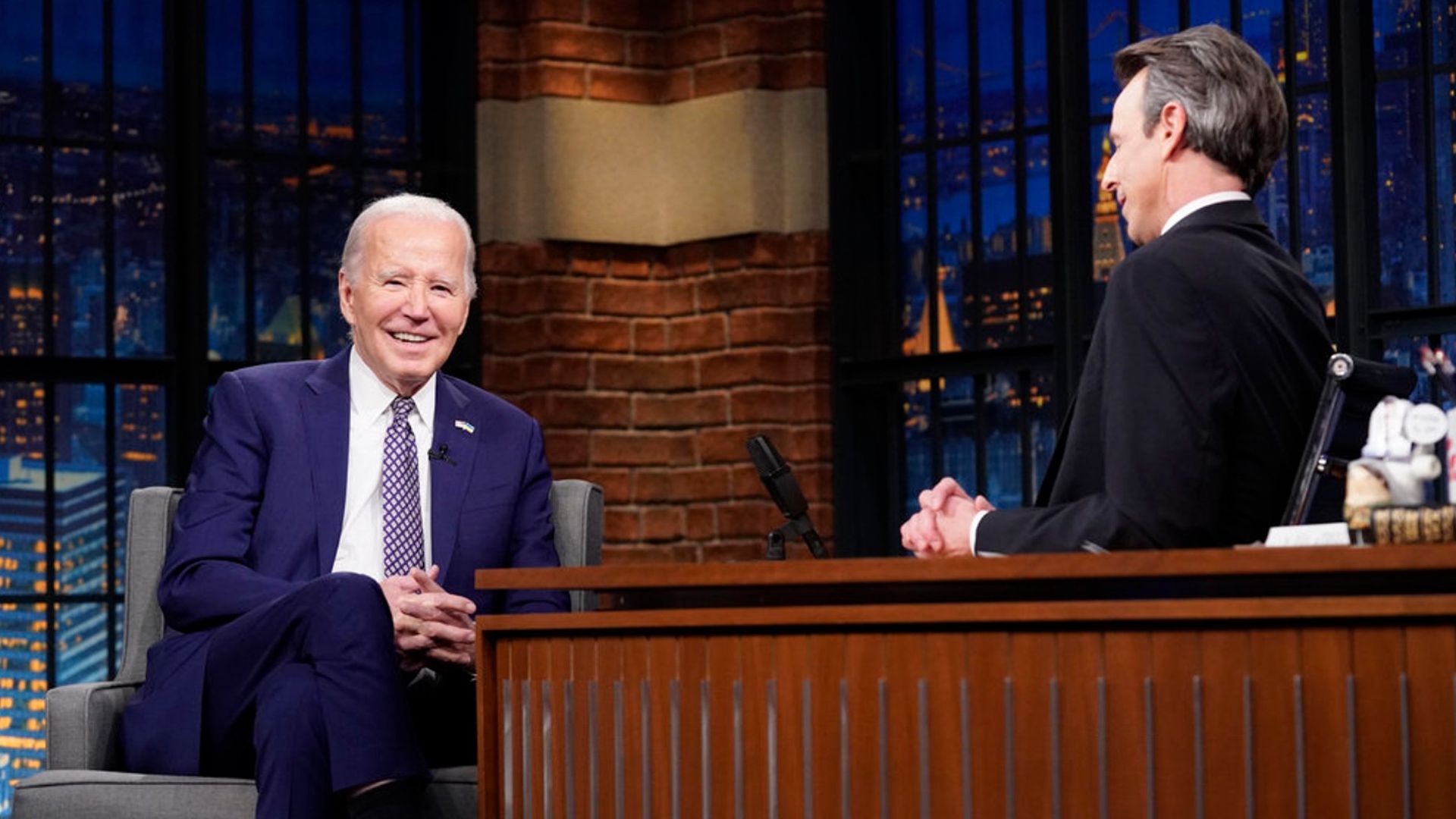 President Biden talks with Seth Meyers on his show Monday night.