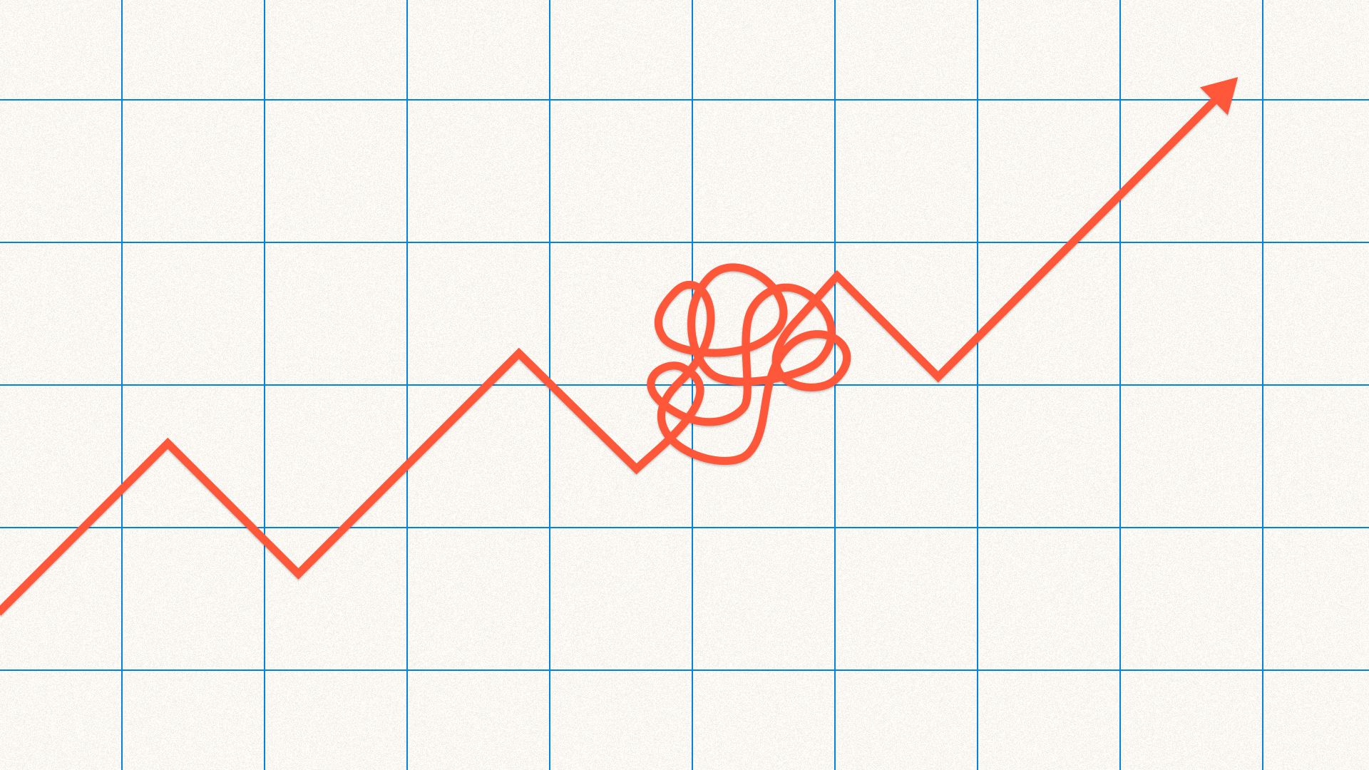 Illustration of an upward trending line graph with a knot in the middle