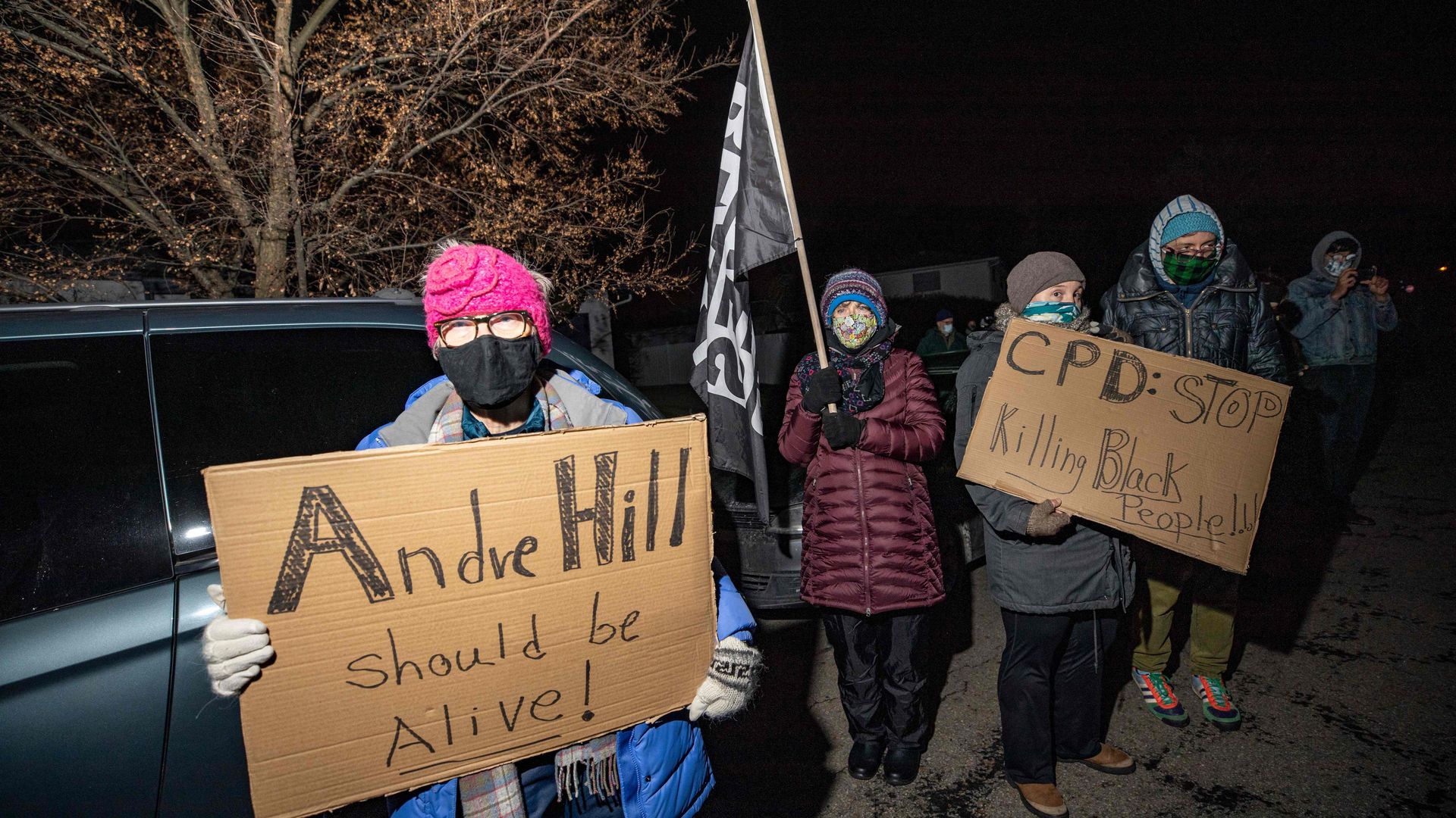 People protesting Andre Hill's death in Columbus, Ohio, in December 2020.