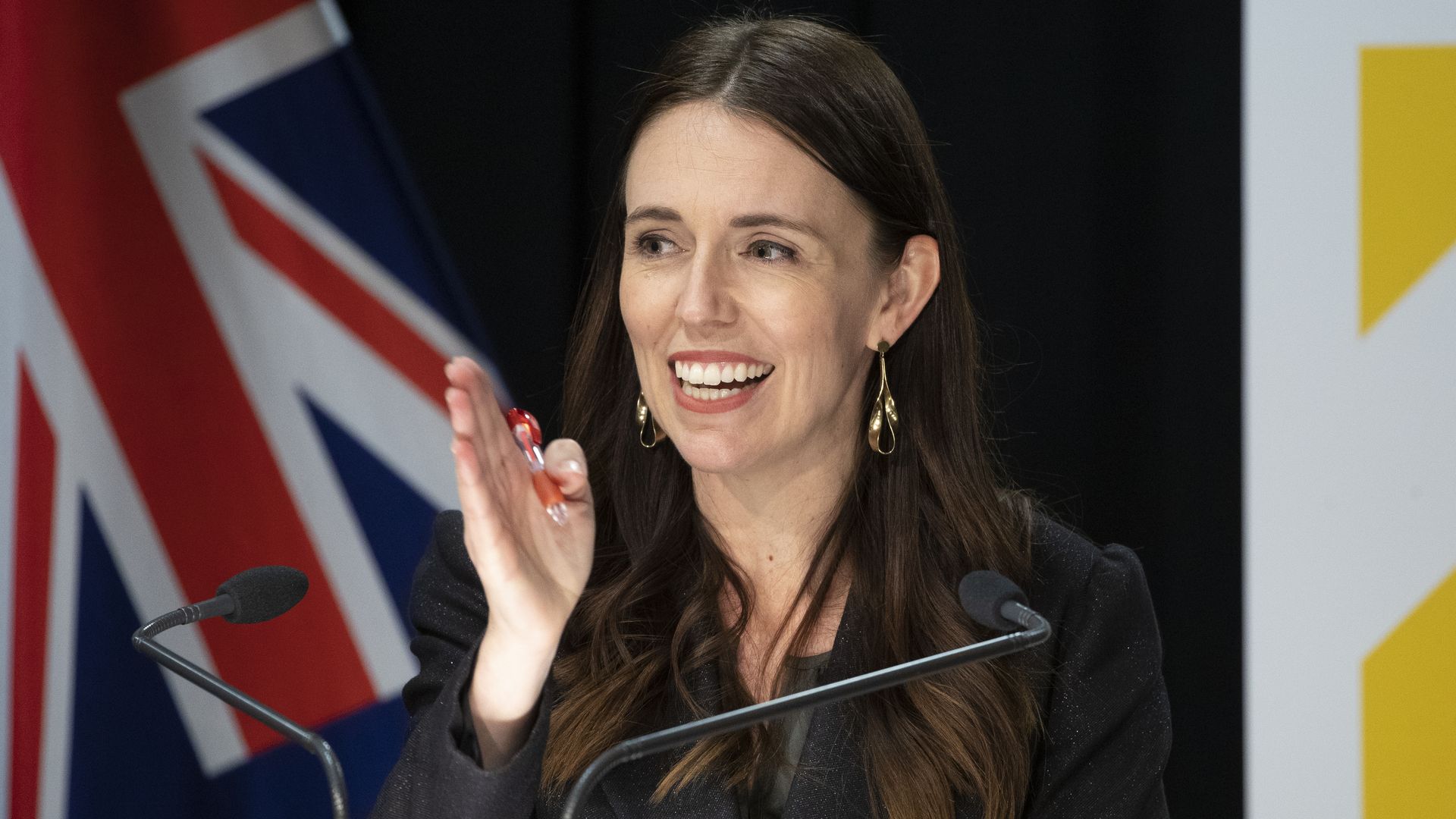   Prime Minister Jacinda Ardern speaks during a press conference at Parliament on November 22, 2021 in Wellington, New Zealand. 
