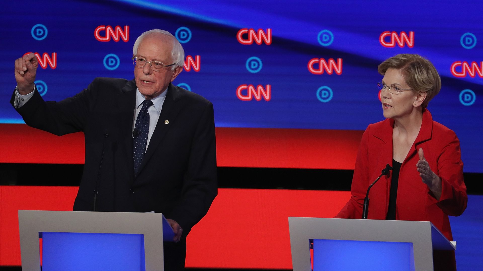 Sanders and Warren on a past debate stage