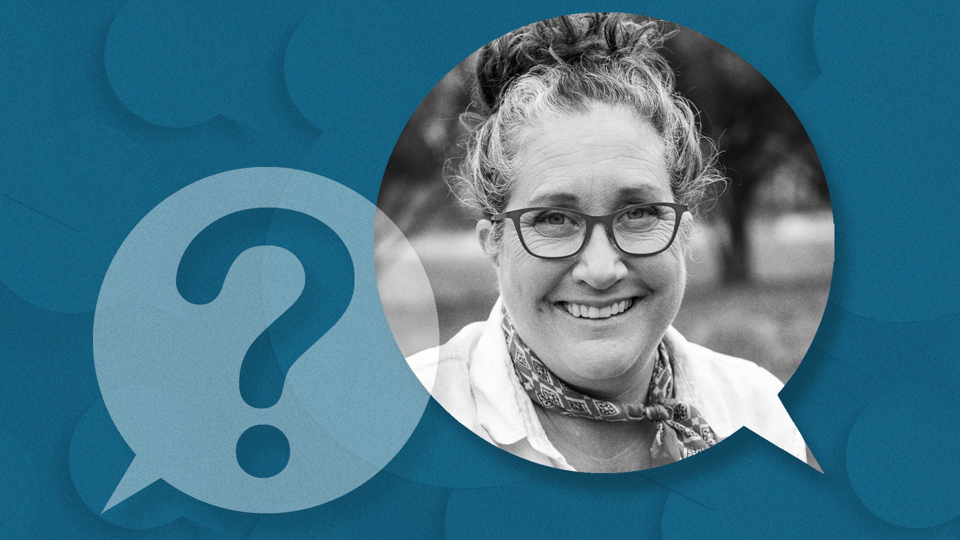 Photo illustration of two talk bubbles, with Stephanie Scherzer on the right.