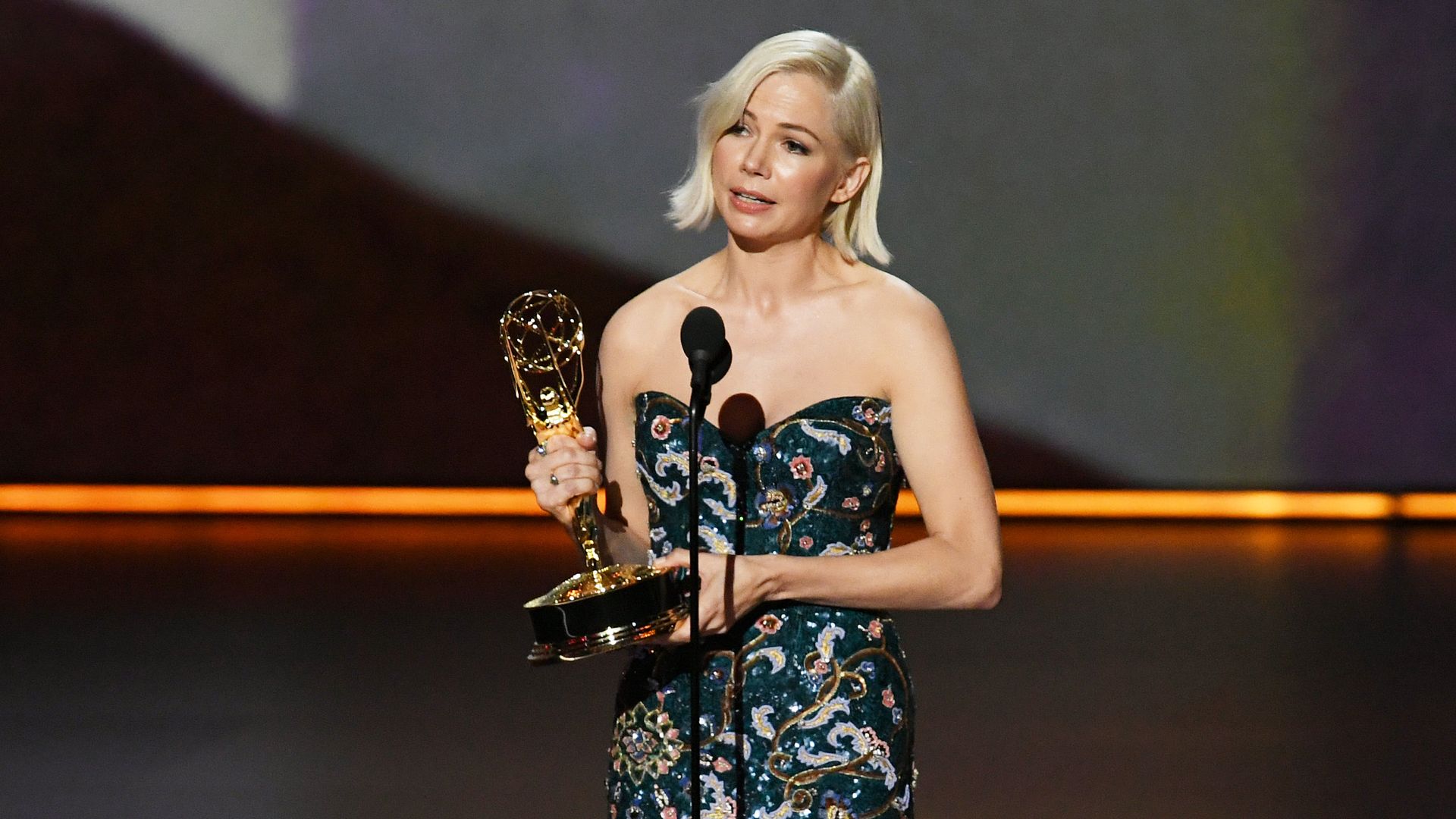Michelle Williams accepts the Outstanding Lead Actress in a Limited Series or Movie award for 'Fosse/Verdon' onstage during the 71st Emmy Awards at Microsoft Theater on September 22