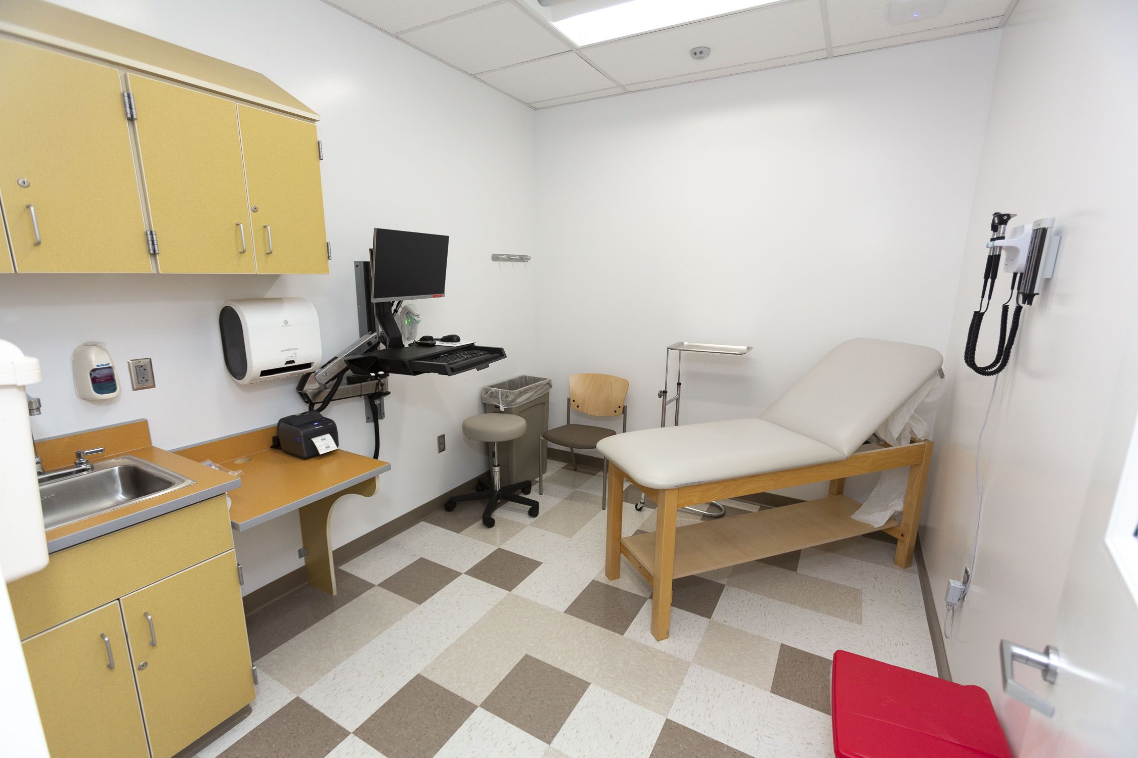 A classroom converted into an exam room