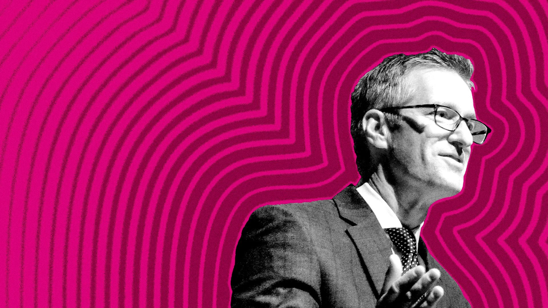 Photo illustration of Portland Mayor Ted Wheeler with lines radiating from him.