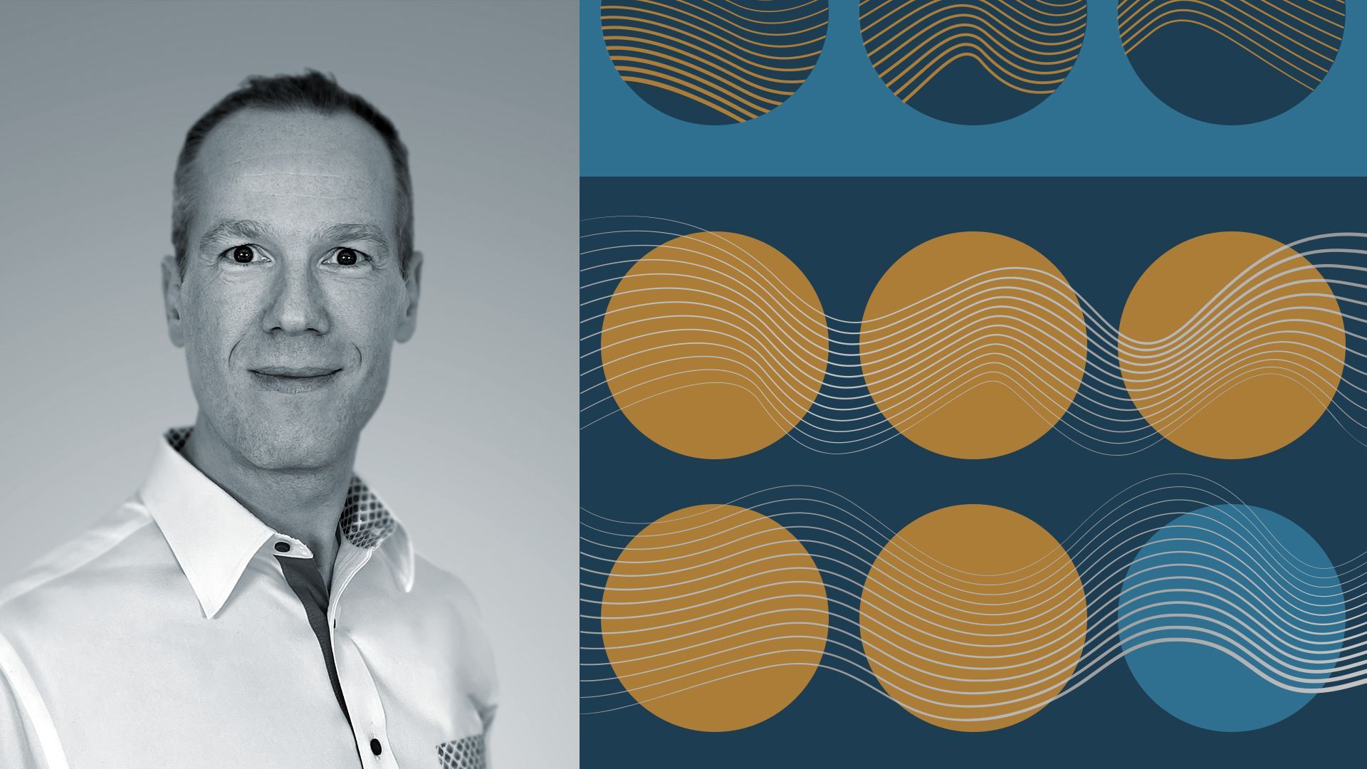 Photo illustration of Charles Cadieu surrounded by abstract shapes.