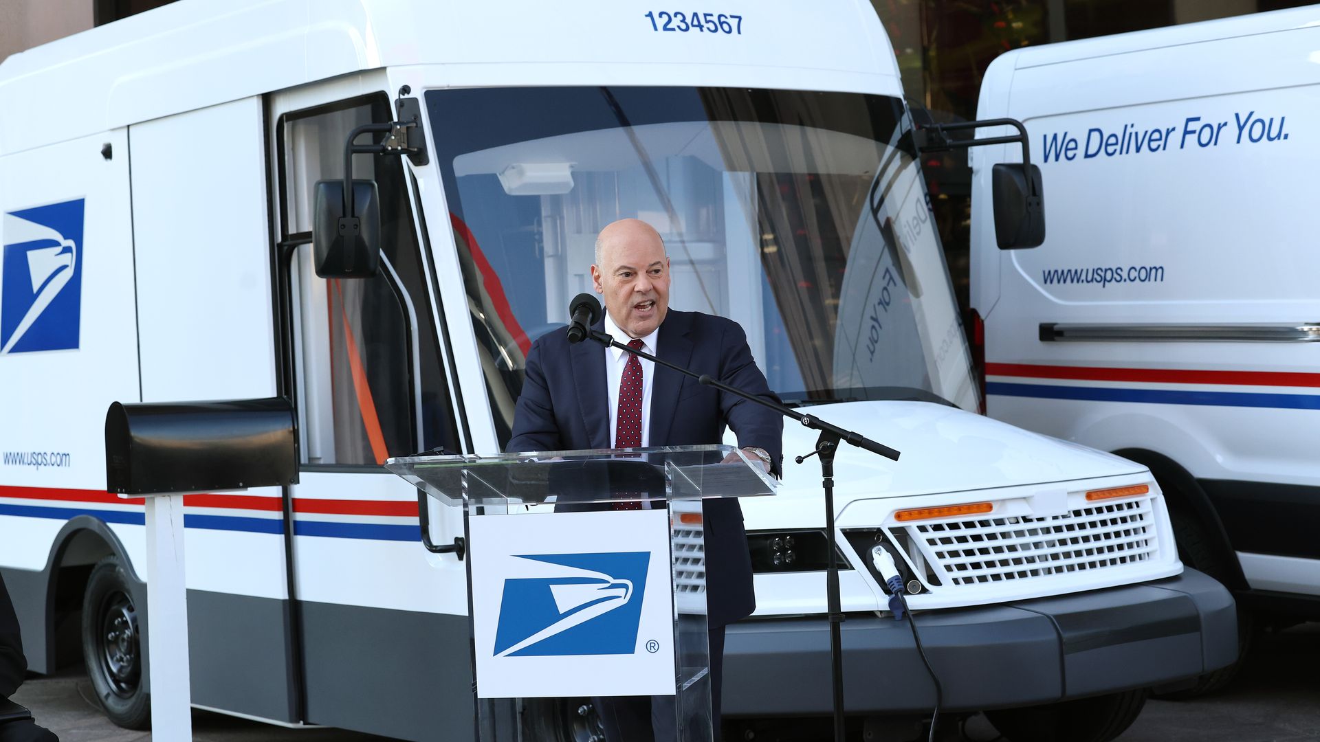 U.S. Postmaster General Louis DeJoy speaking in Washington, D.C., in December 2022.