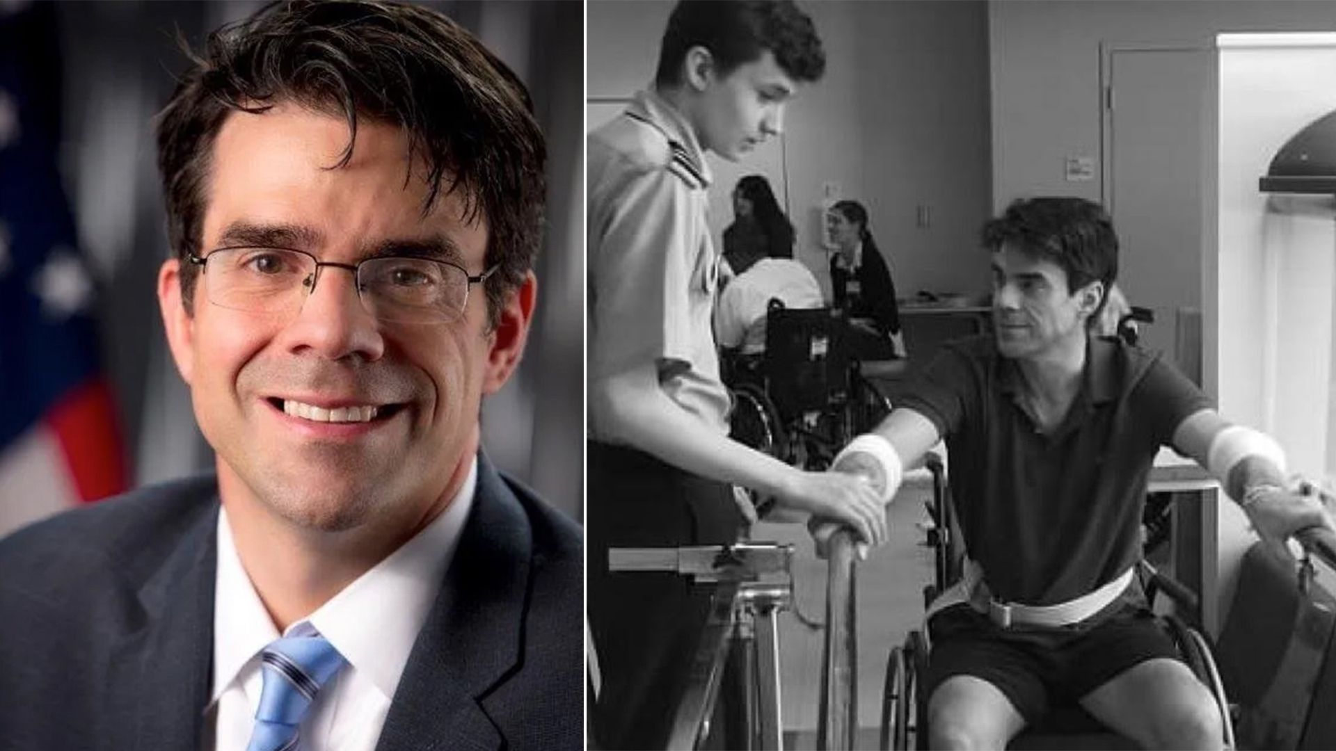 John Czwartacki is shown in a mugshot and in a photo getting treatment