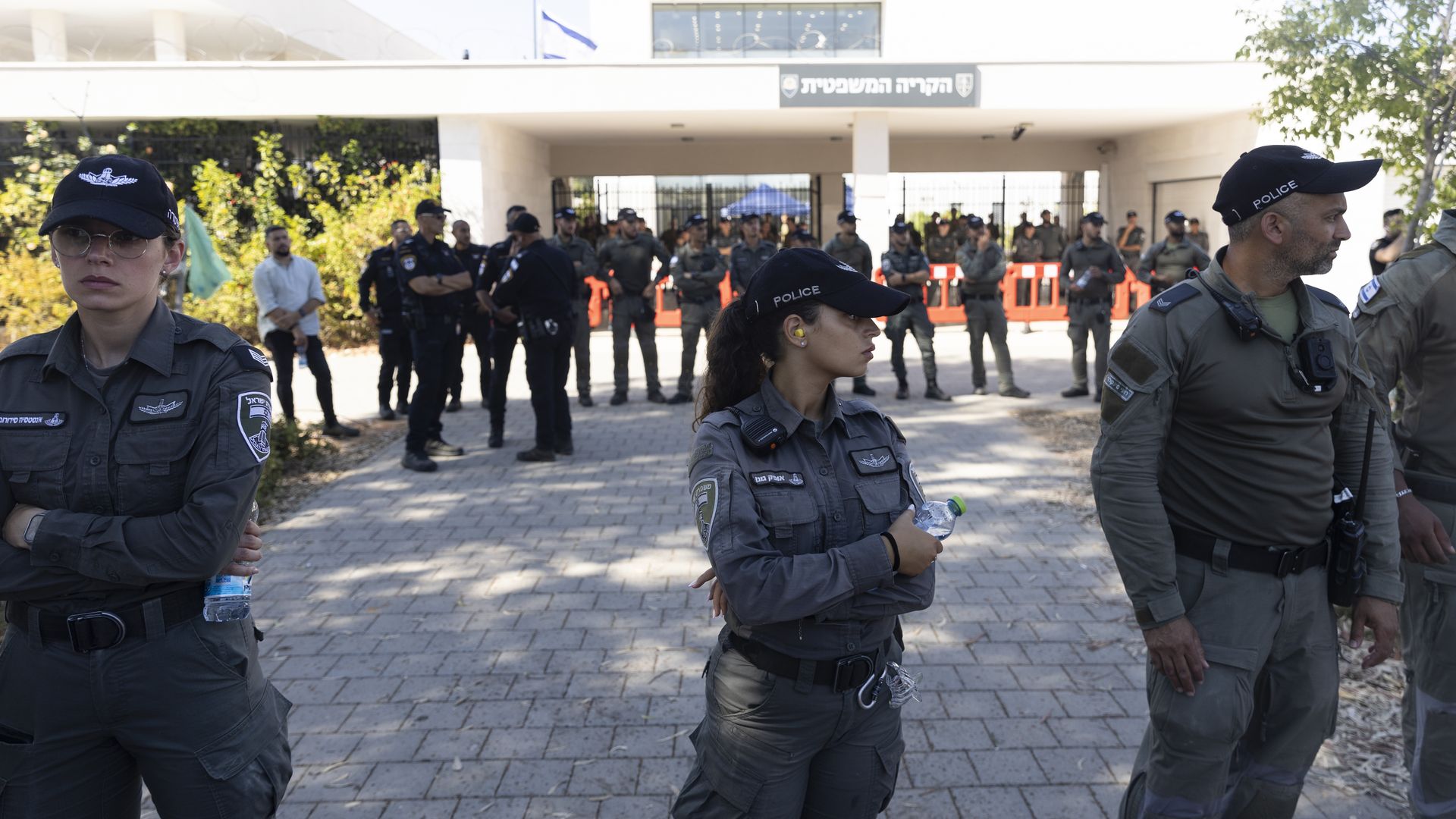 Israeli police in a line