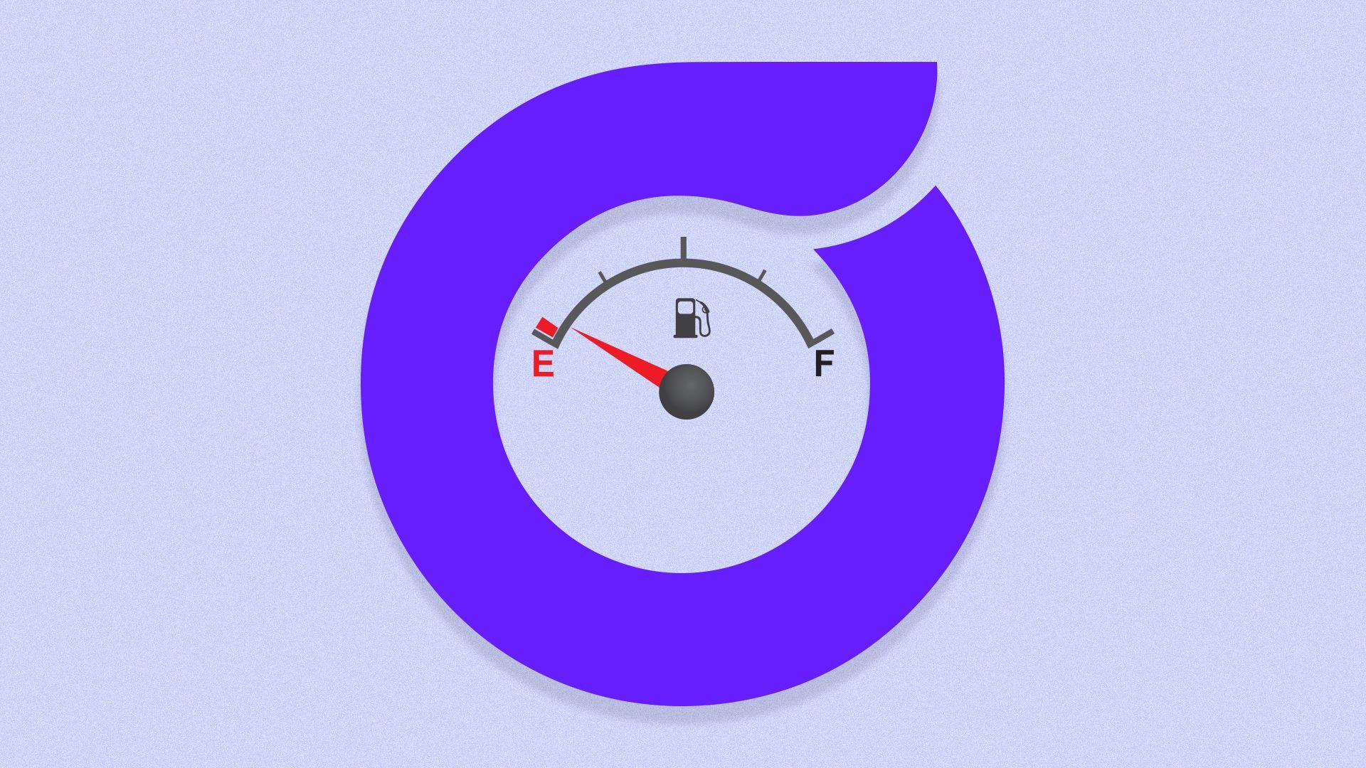 Illustration of the Olive logo as a gas gauge on empty.