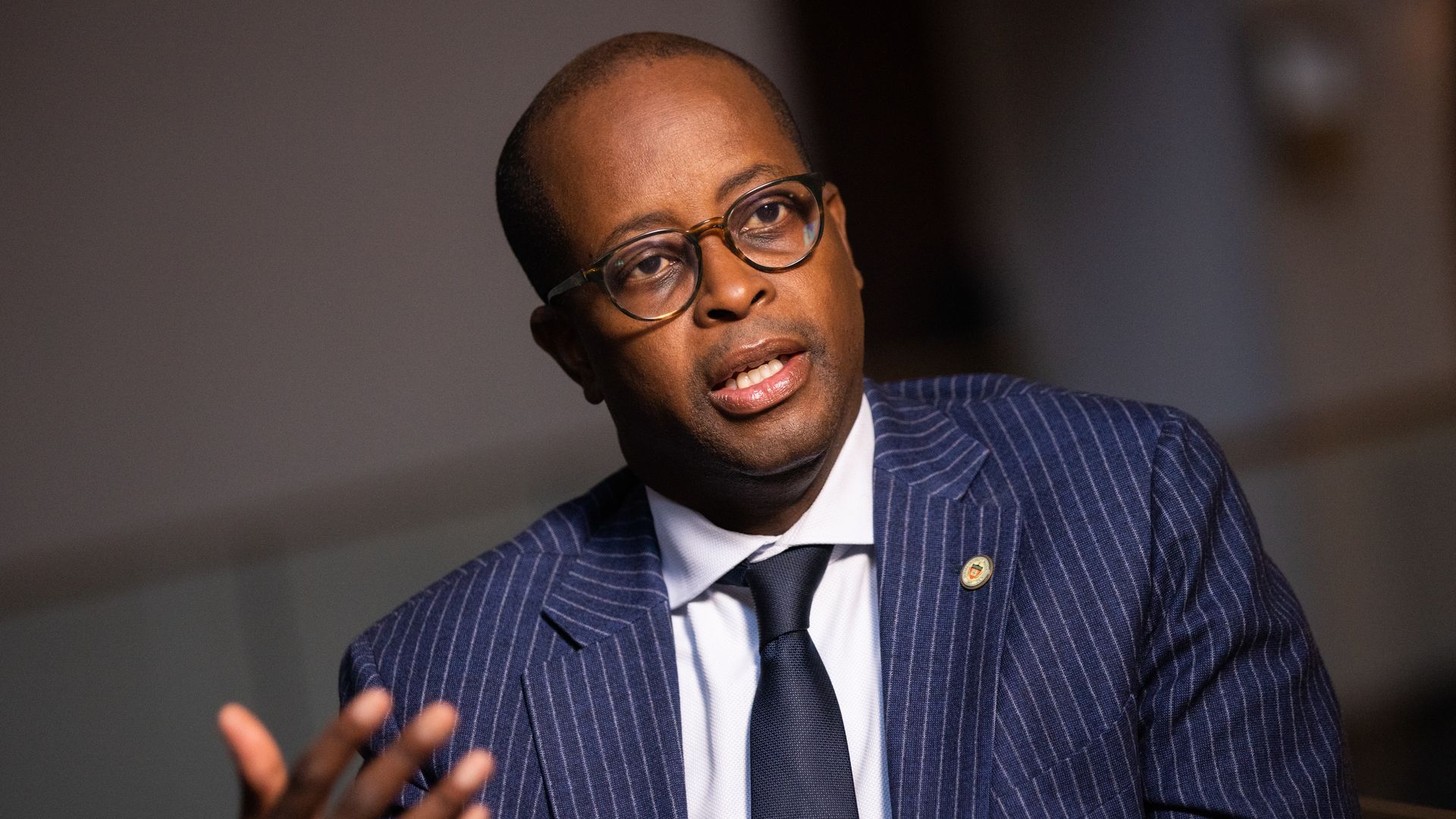 Wayne Frederick, president of Howard University, speaks during a Bloomberg Television interview on Marriott International Inc. in New York, U.S., on Tuesday, Nov 9, 2021. 