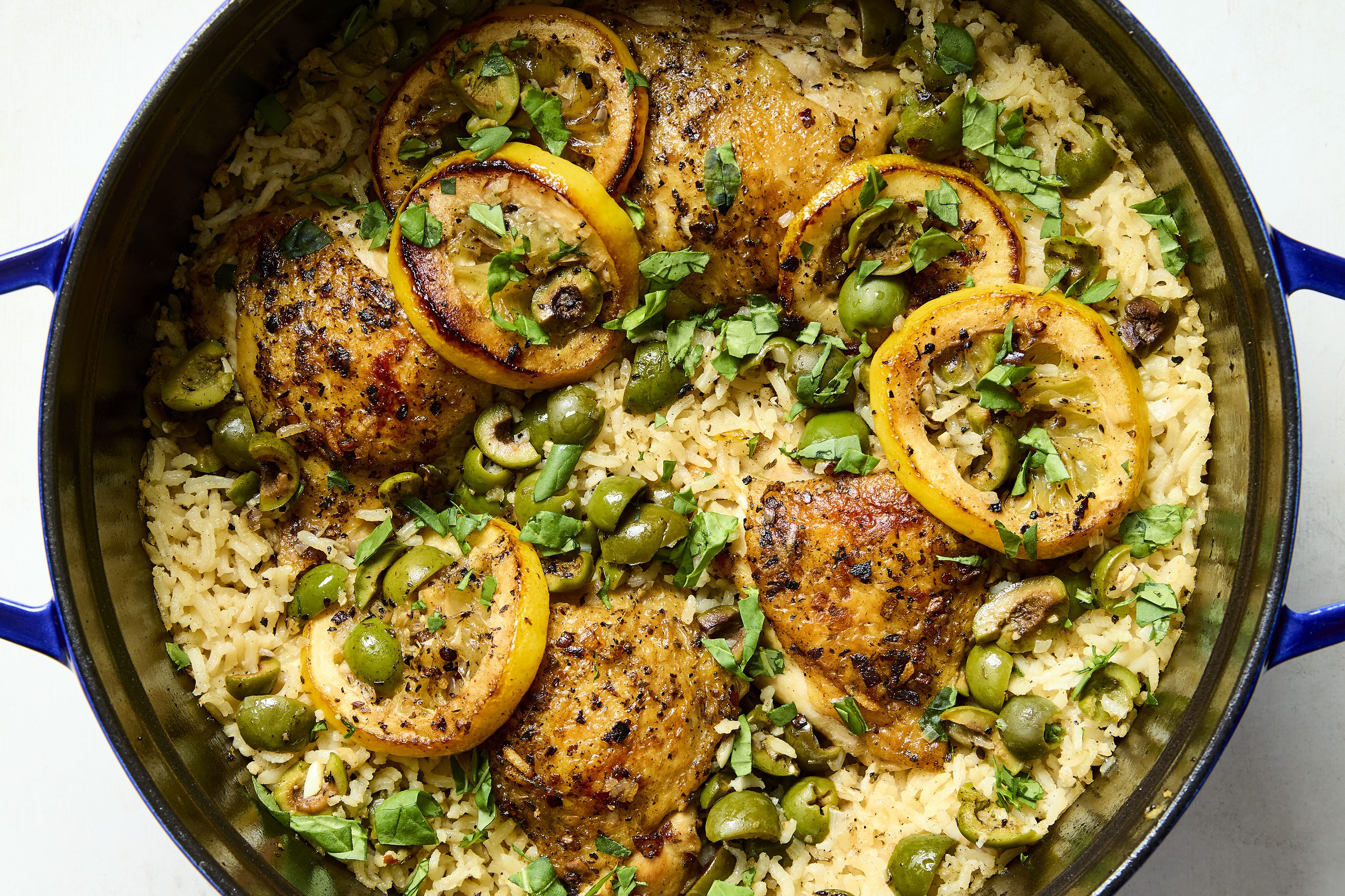 Dan Pelosi's one-pot chicken and rice with caramelized lemon. Photo: Ryan Liebe for The New York Times. Food Stylist: Maggie Ruggiero.