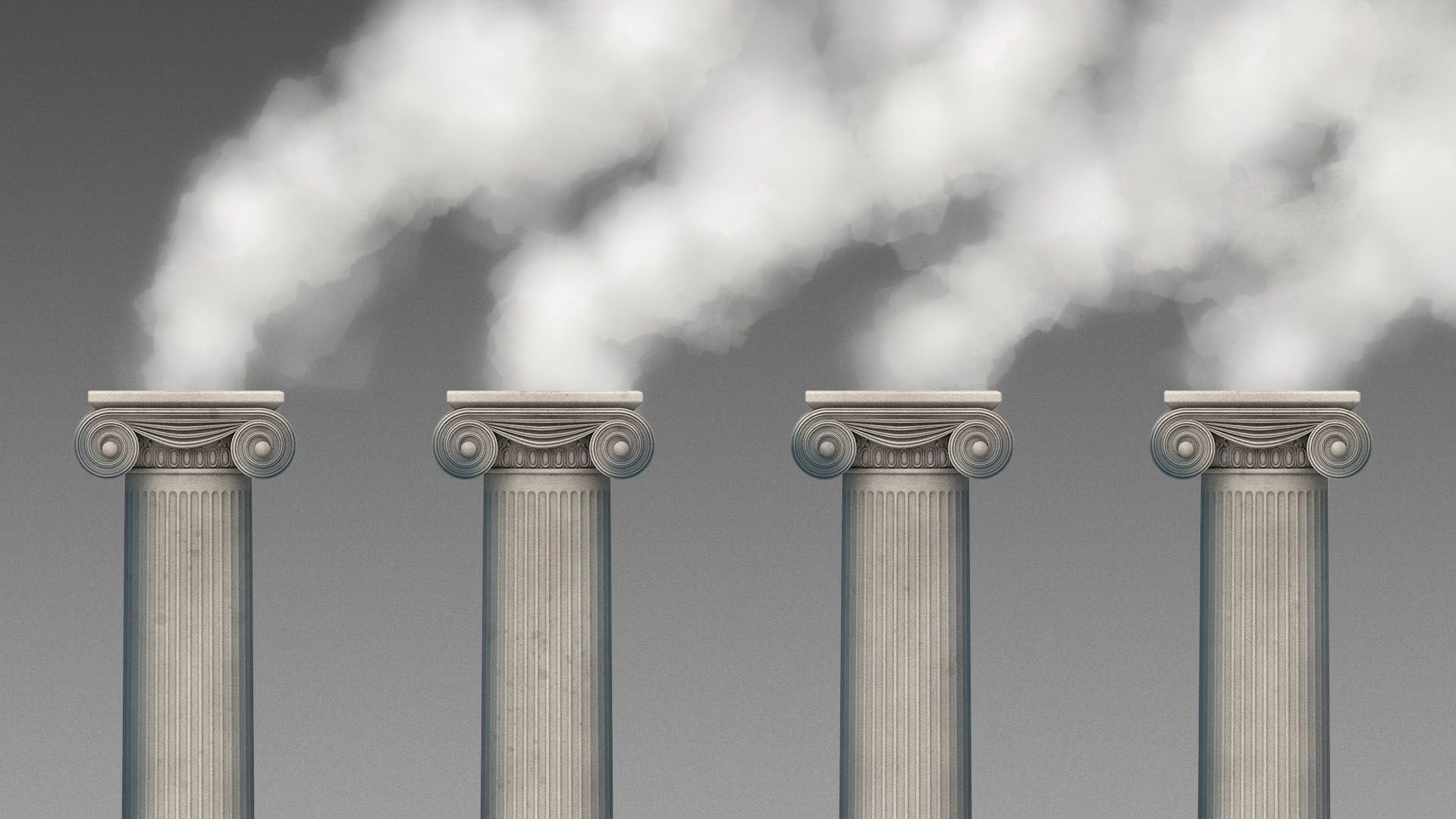 Illustration of stone bank columns as smoke stacks
