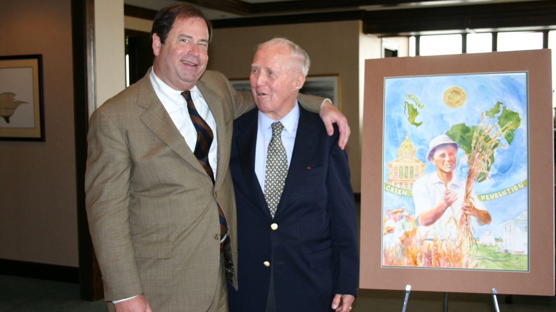 A photo of John Ruan III with Norman Borlaug.