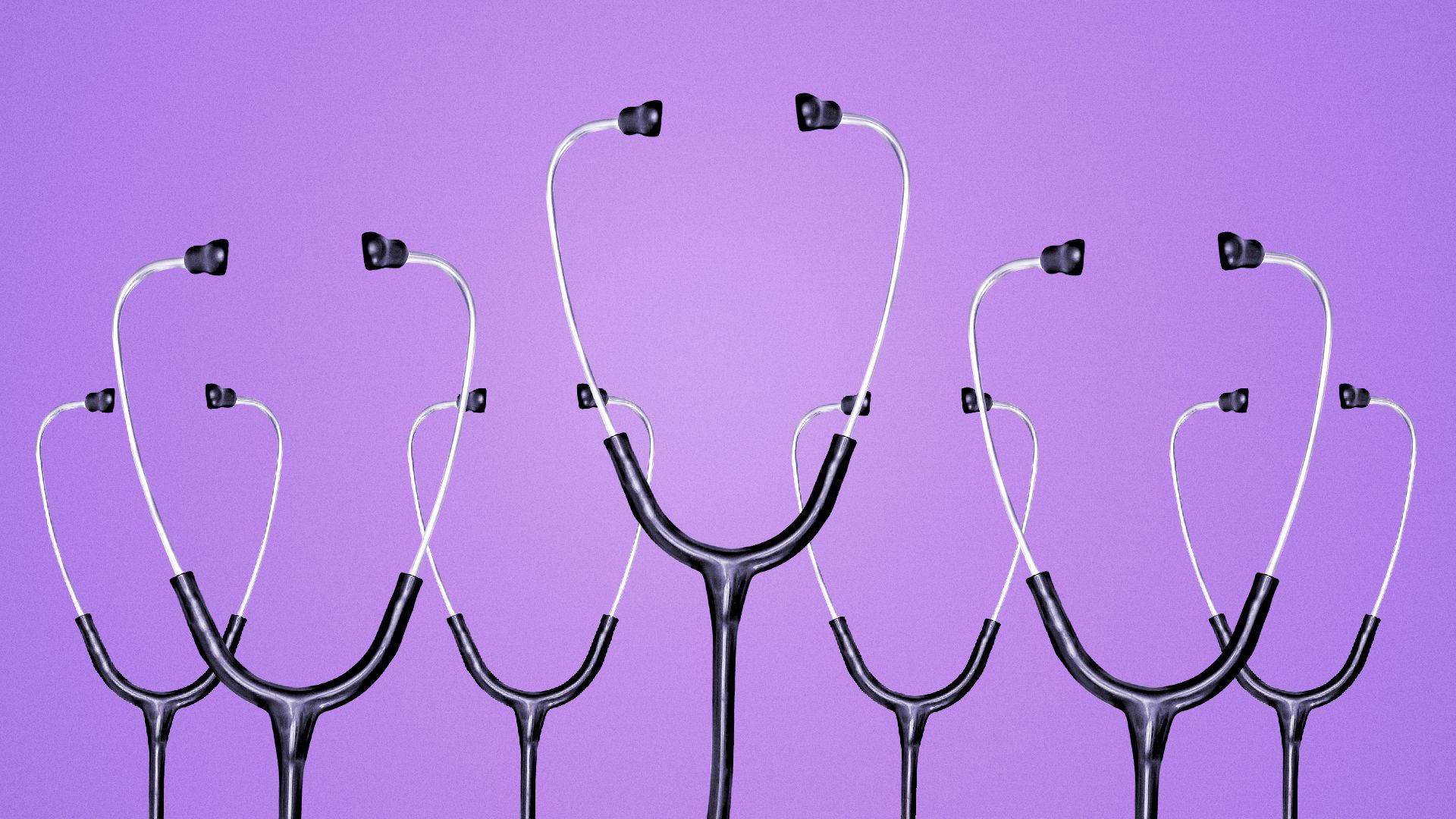 Illustration of a crowd of stethoscopes.