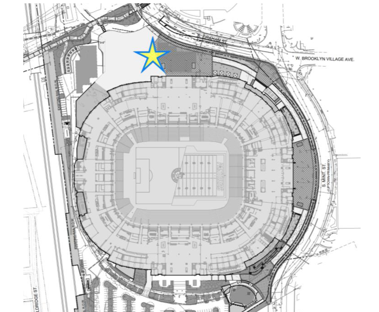 map of Bank of America Stadium in uptown Charlotte