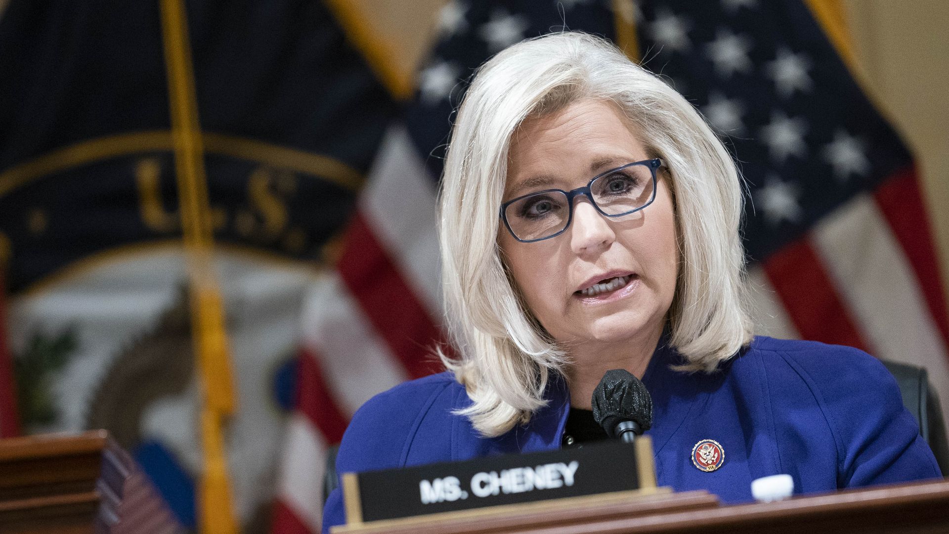 Rep. Liz Cheney speaking during a committee hearing in October 2021.