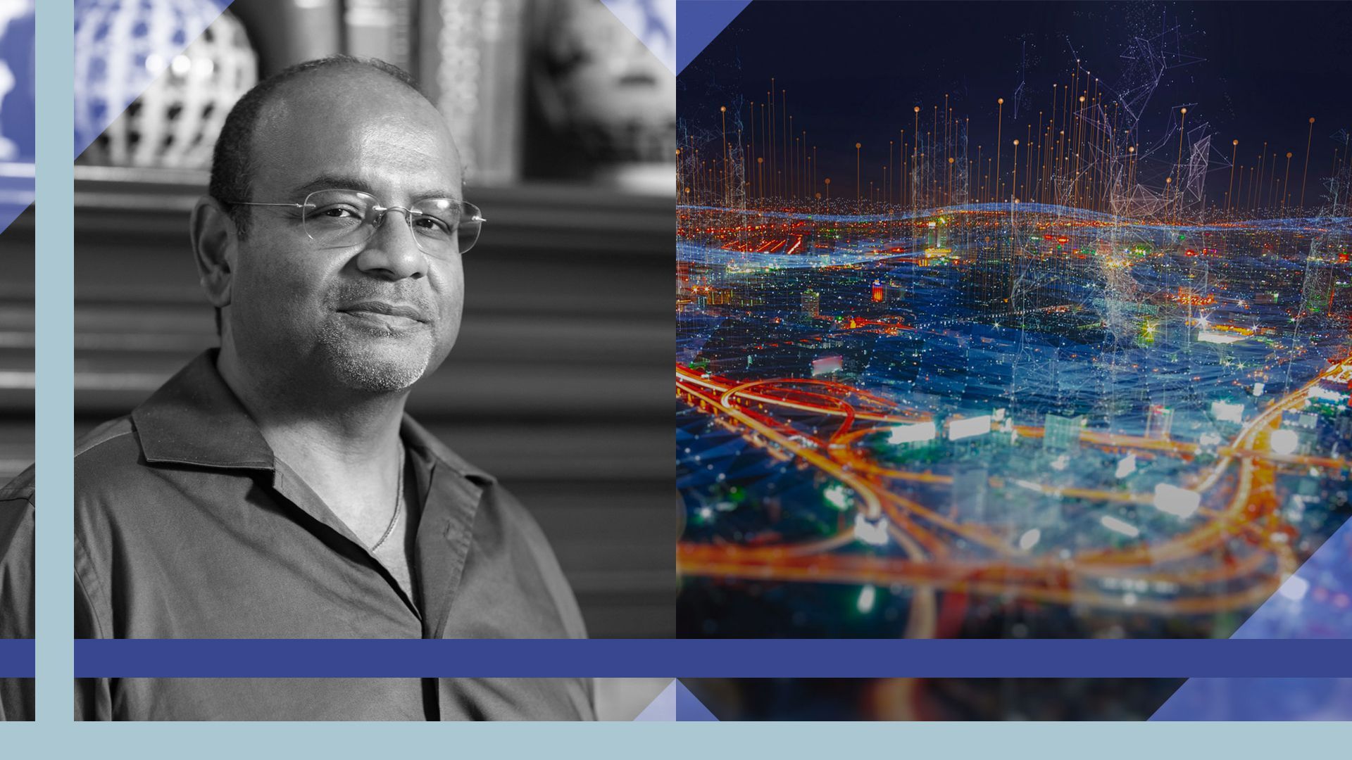 Photo Illustration of Semtech CEO Mohan Maheswaran with geometric shapes