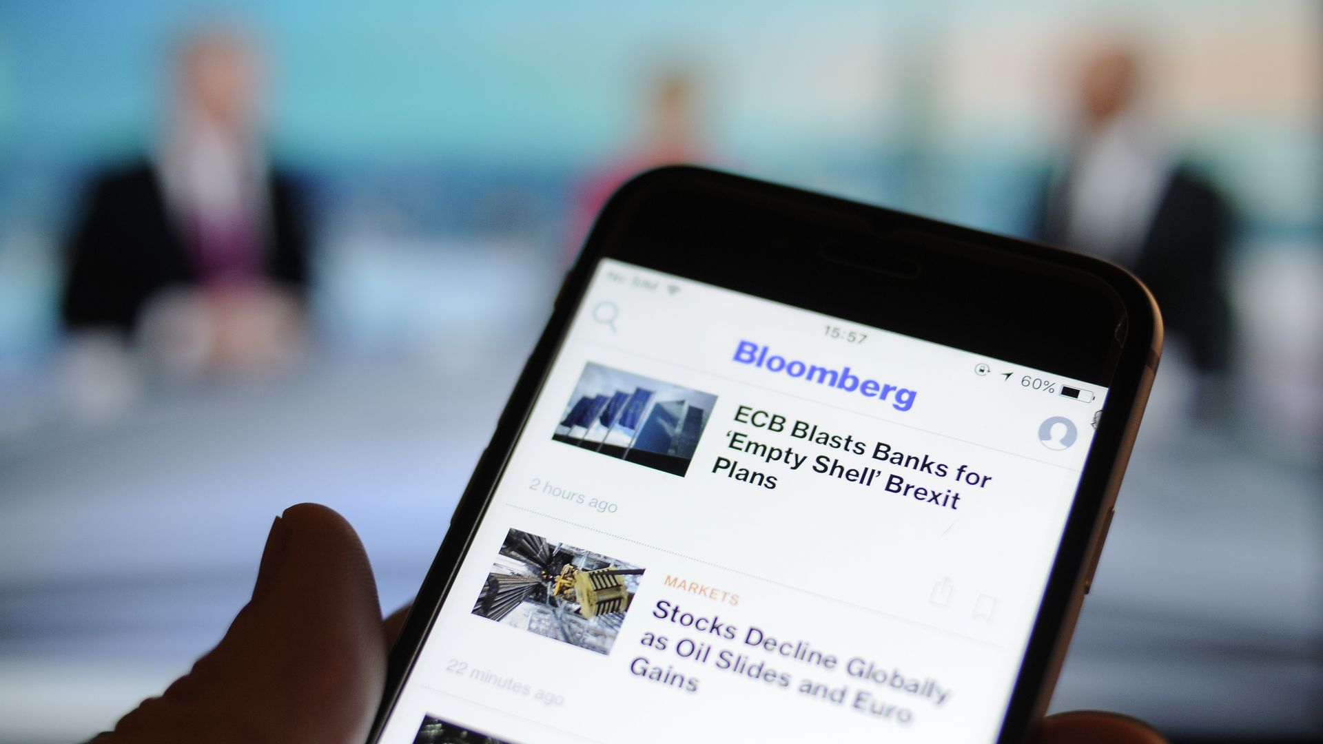 The Bloomberg news application seen on a smartphone. 