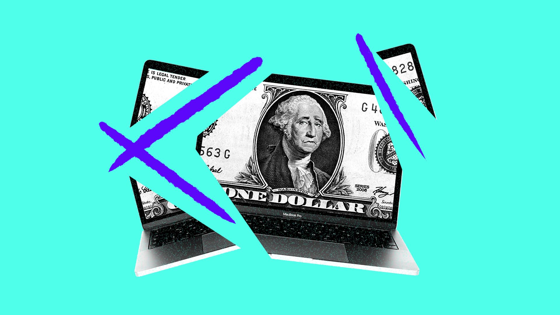 Illustration of money on a computer