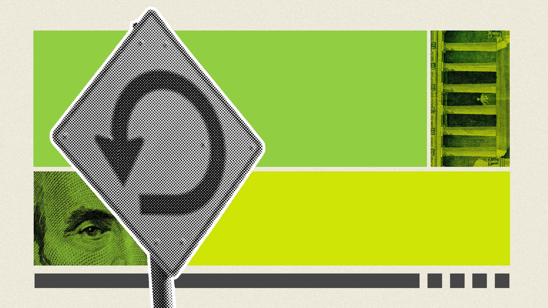 Illustration of a u-turn sign with money and geometric shapes around it