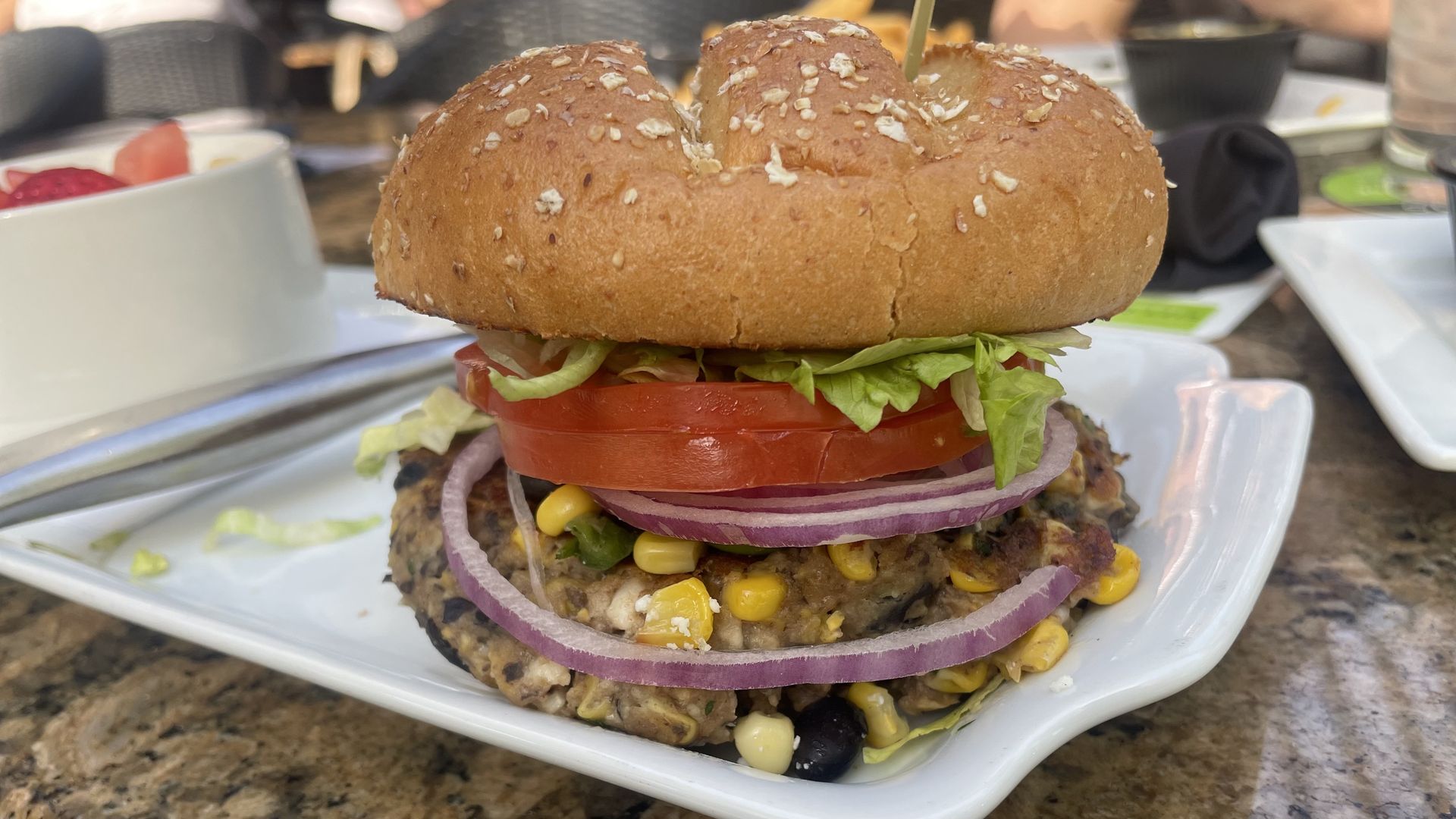 A black bean burger on a plate.