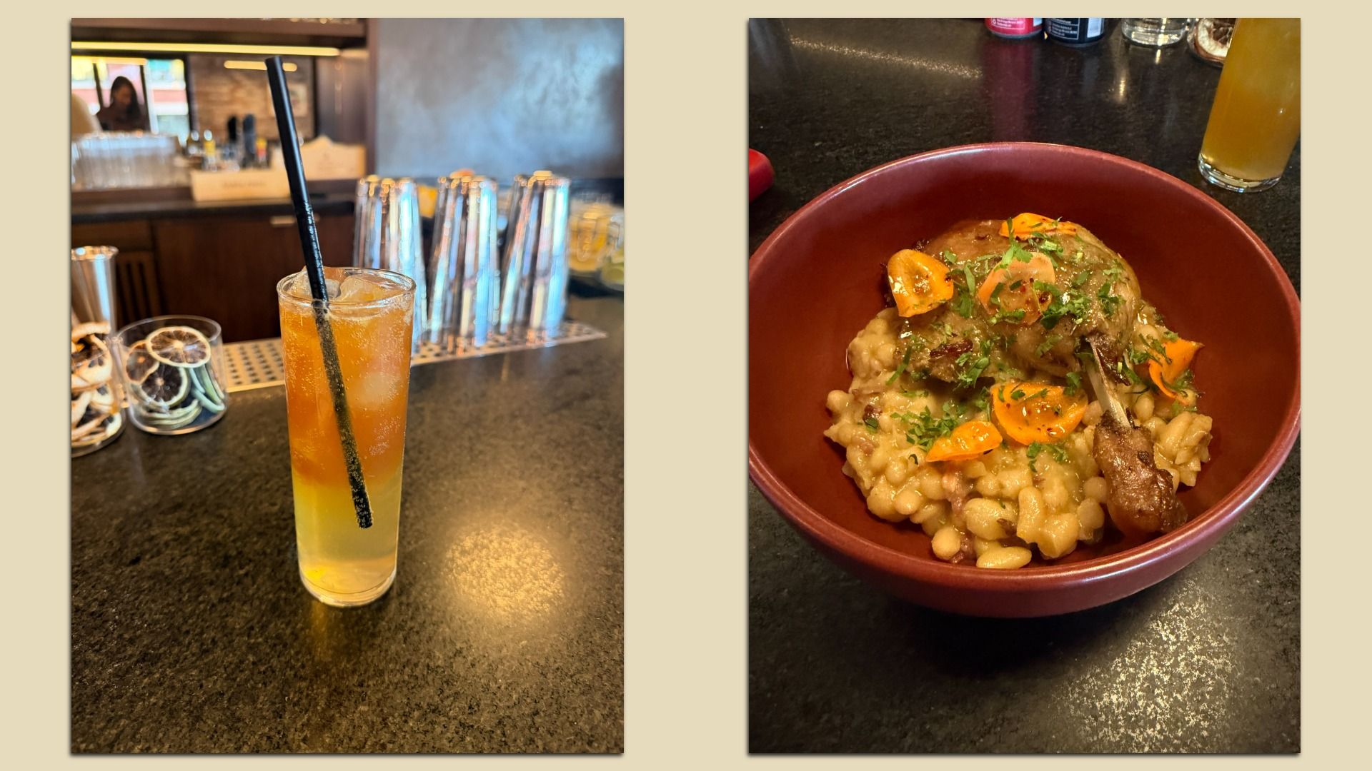 A composite image shows, from left, the São Paulo mule and the duck leg confit from Celine in Fort Point on Oct. 6, 2026.