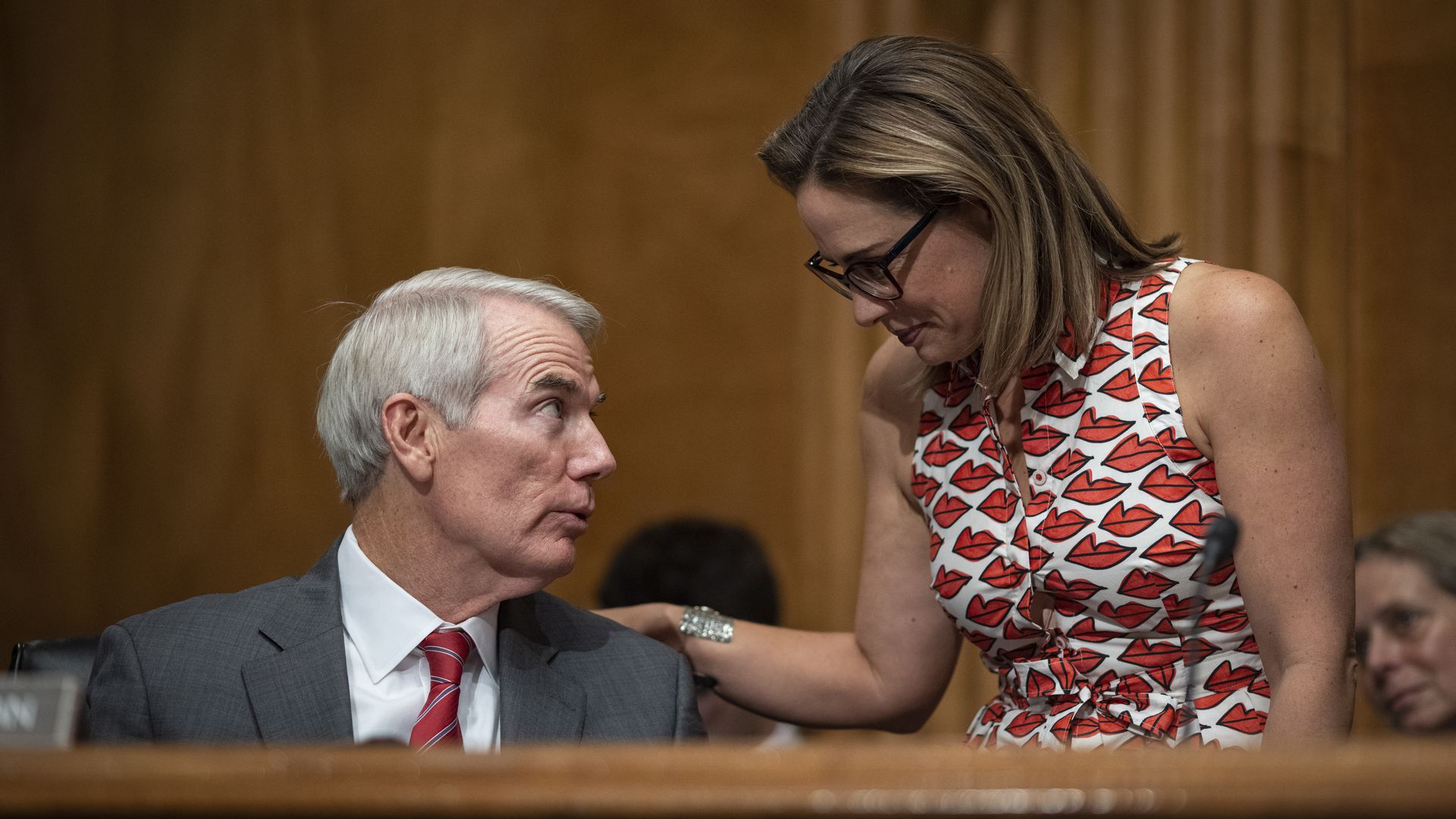 Sens. Rob Portman and Kyrsten Sinema during a hearing in Washington, D.C.