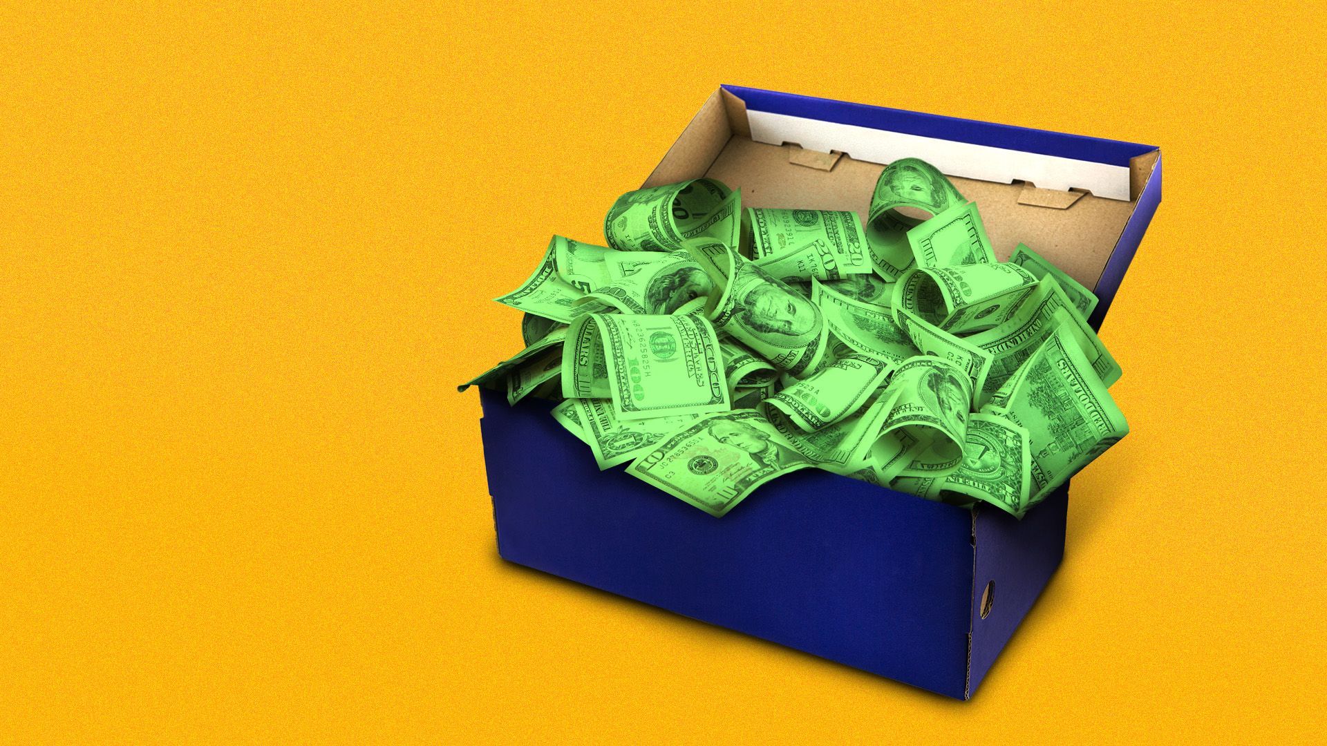 an illustration of a shoebox filled with dollar bills