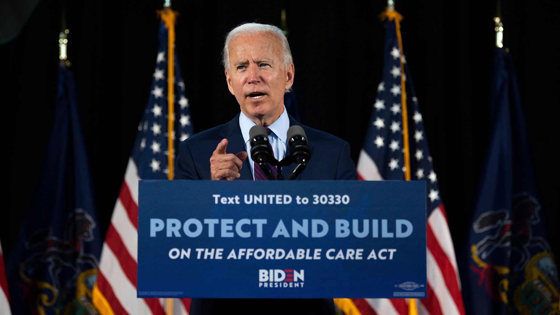 Joe Biden speaks at an event about affordable health care.