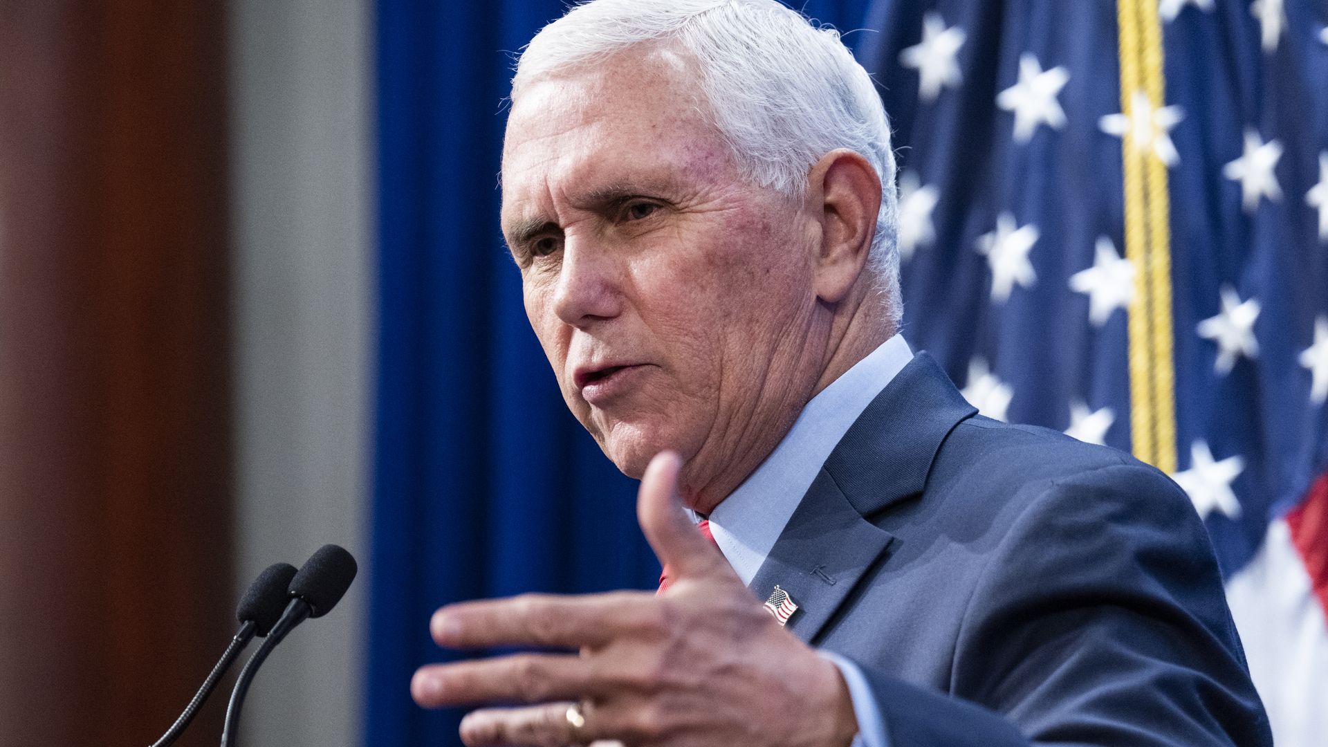 Former Vice President Mike Pence delivers a speech at The Heritage Foundation titled The Freedom Agenda and America's Future, in Washington, D.C., on Wednesday, October 19.