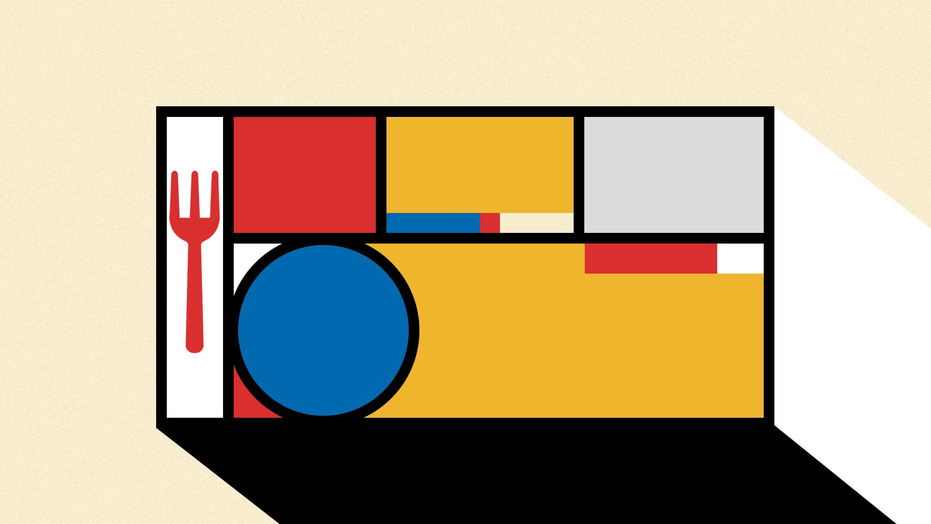 Illustration of a school lunch tray in abstract colors and shapes