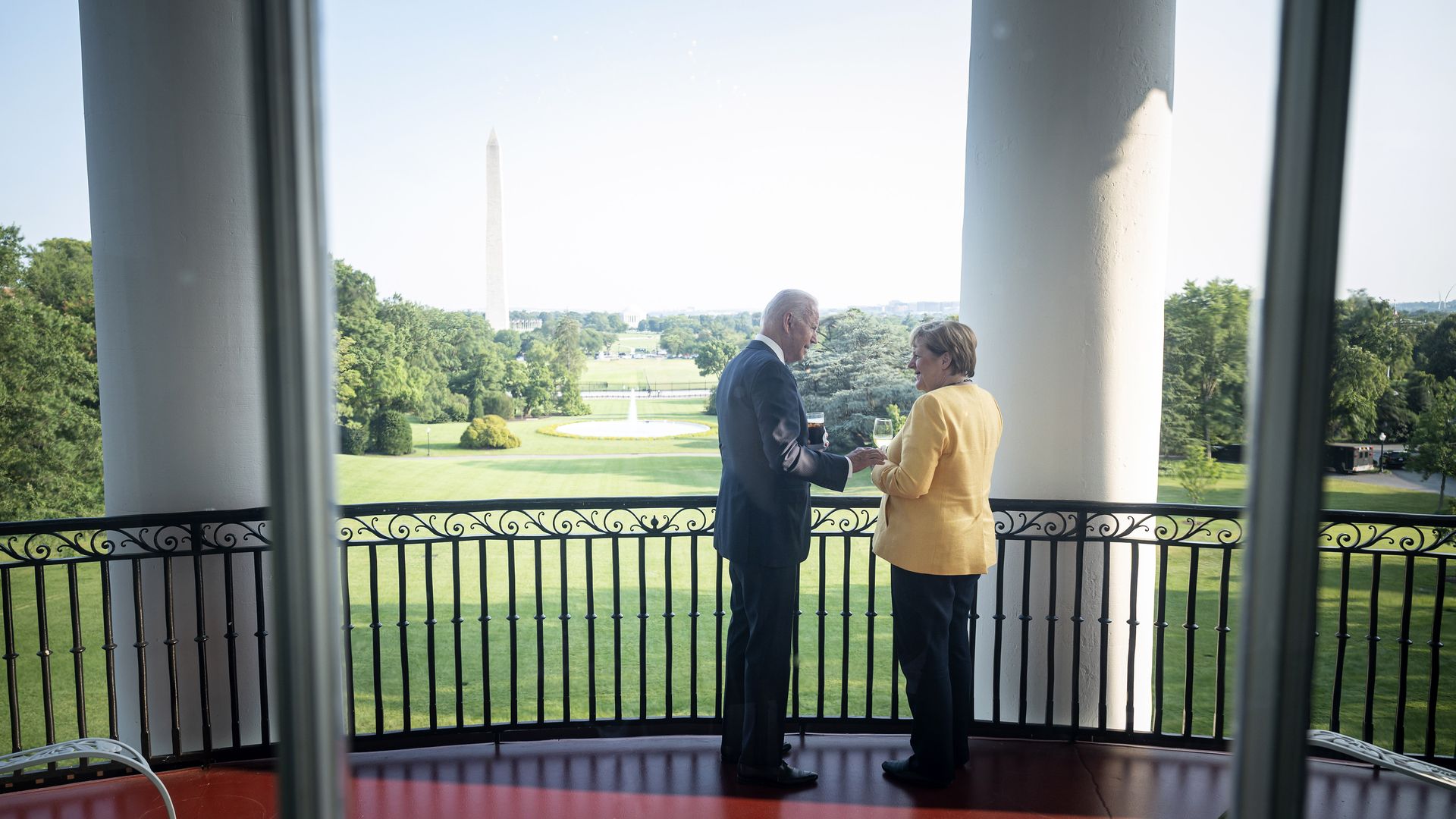 President Biden and German Chancellor Angela Merkel are seen at the White House.