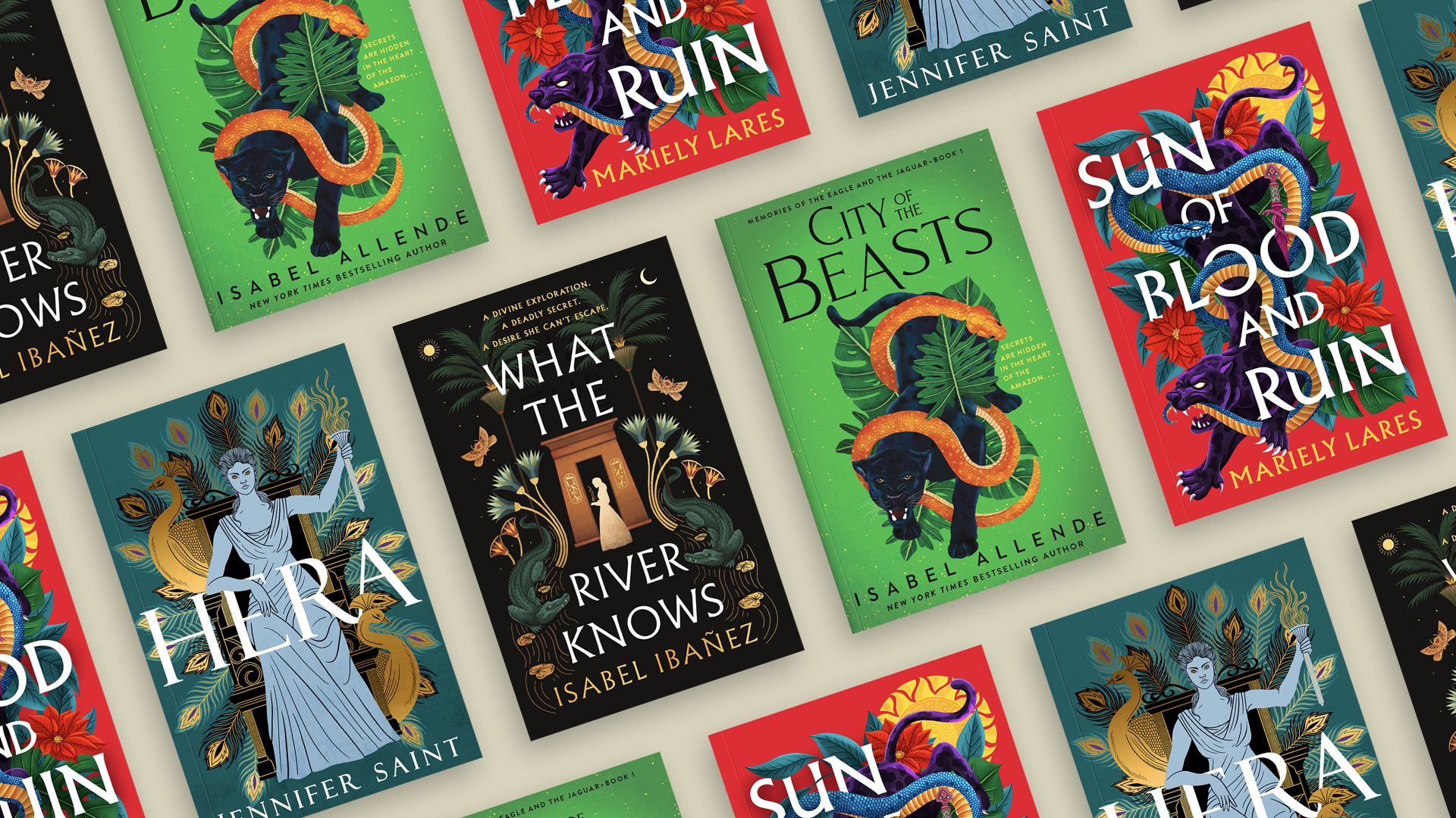 The book covers for four books, all colorful and different, are shown next to each other. All the book covers were illustrated by Micaela Alcaino