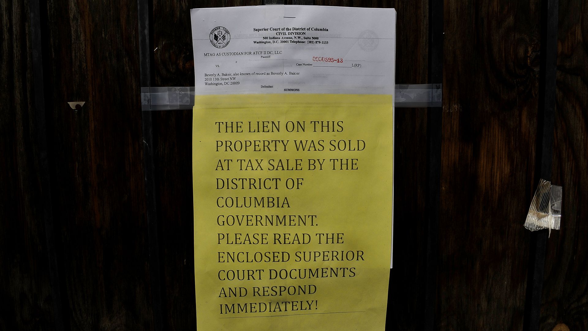 A tax lien notice placed on a home