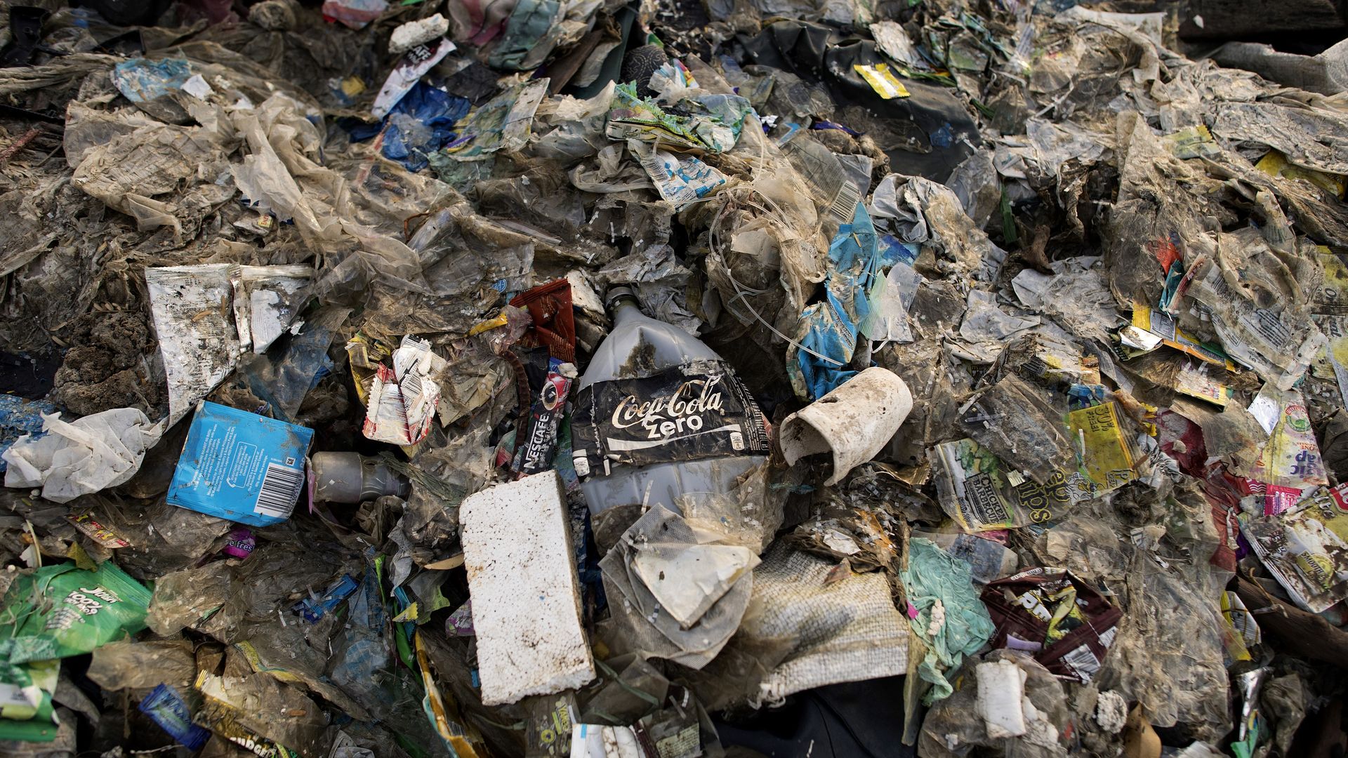 This photo taken on May 19, 2018 shows plastic waste on a garbage-filled beach on the Freedom island critical habitat and ecotourism area near Manila. 