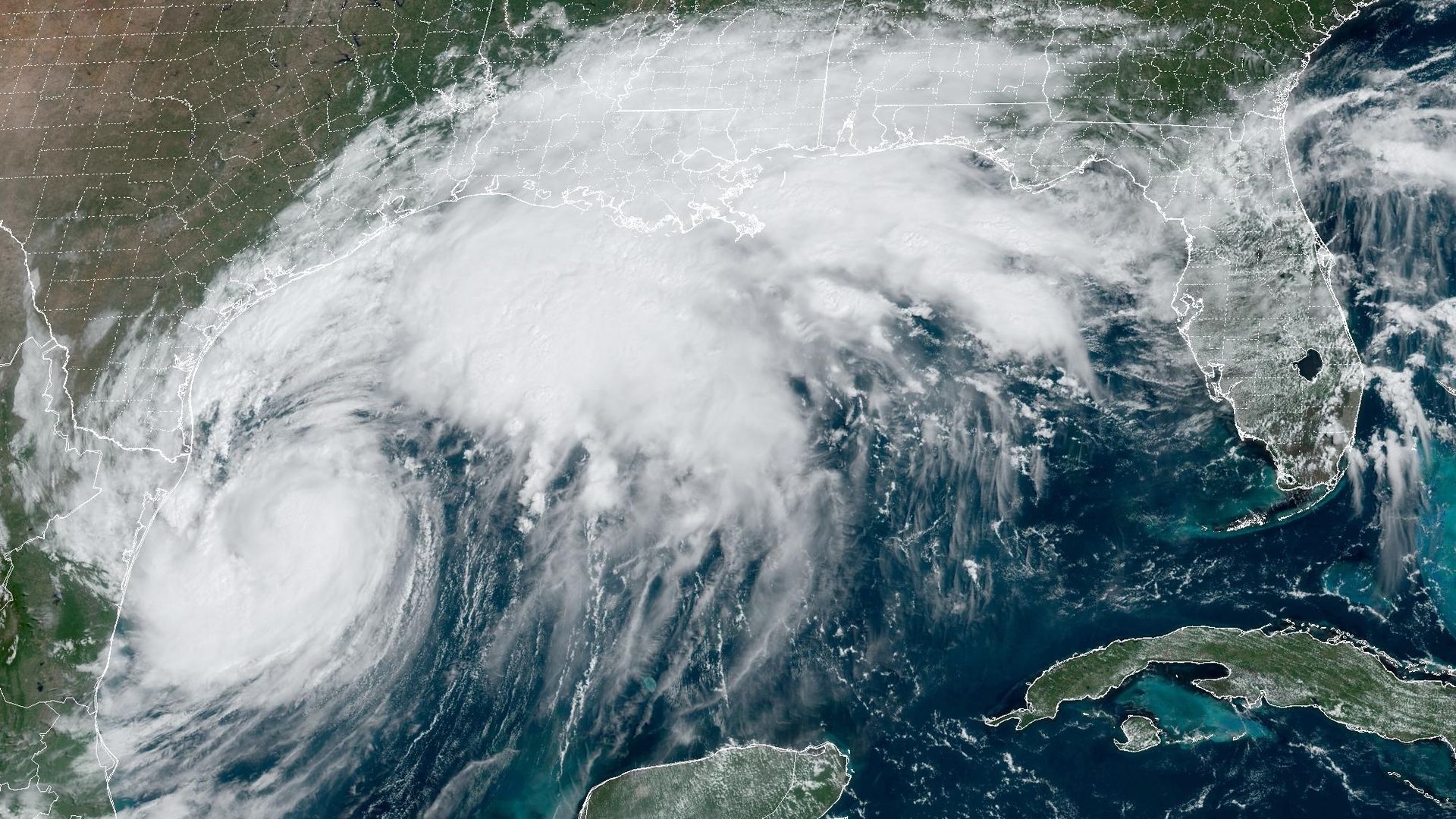 Satellite image of Tropical Storm Francine on Sept. 10 as it intensified in the Gulf of Mexico. 