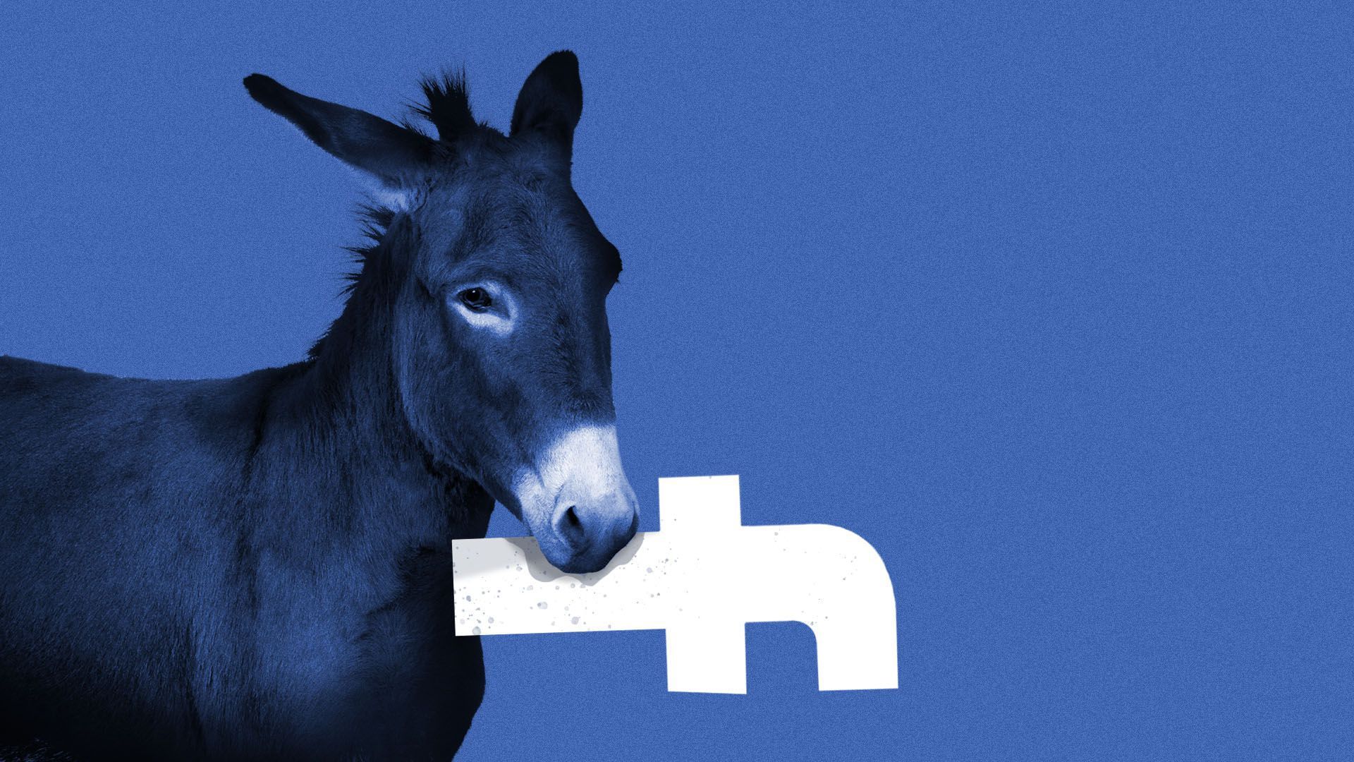 An illustration of a donkey with the Facebook logo in its mouth