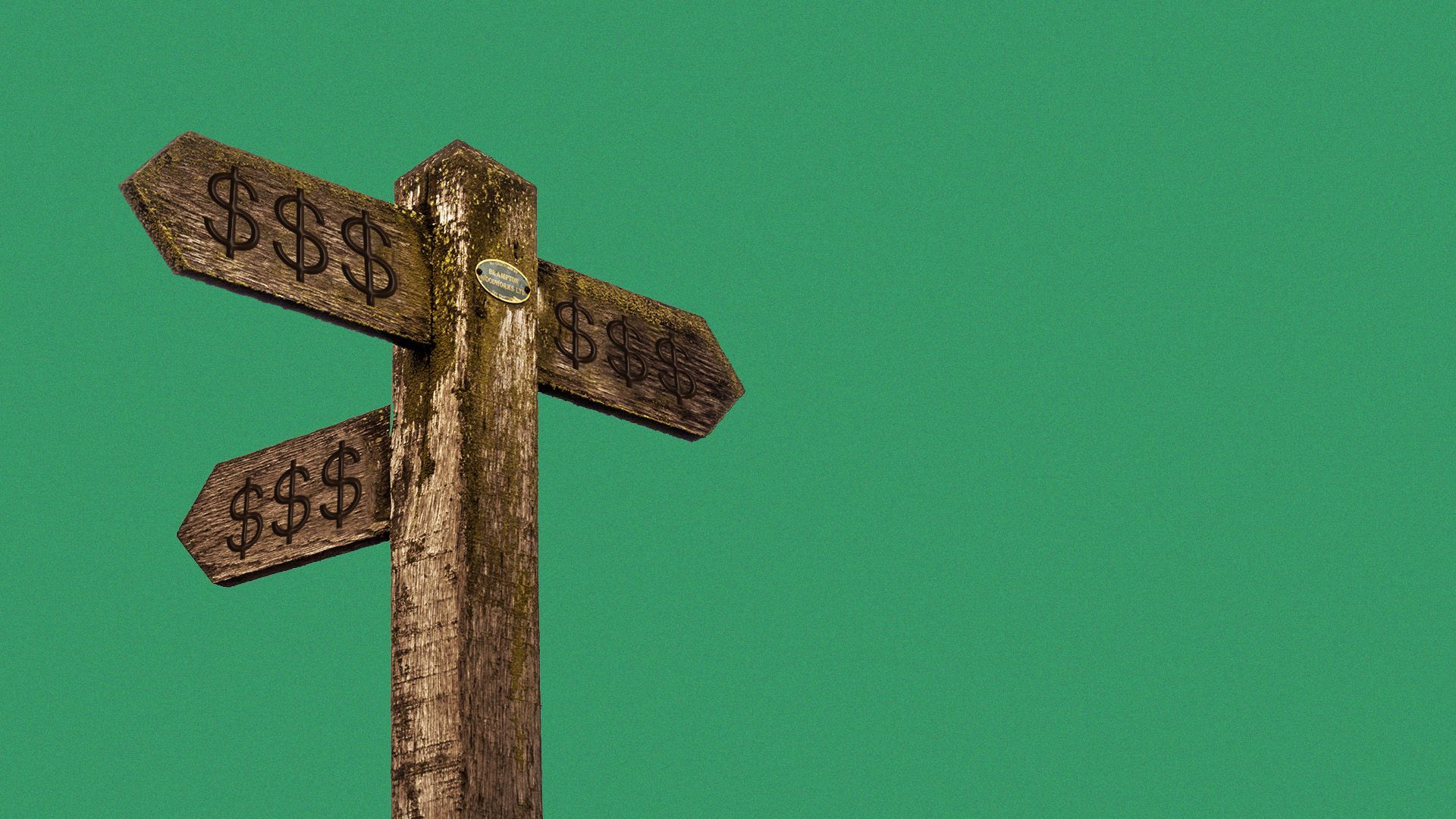 Illustration of trail sign that says "$$$"