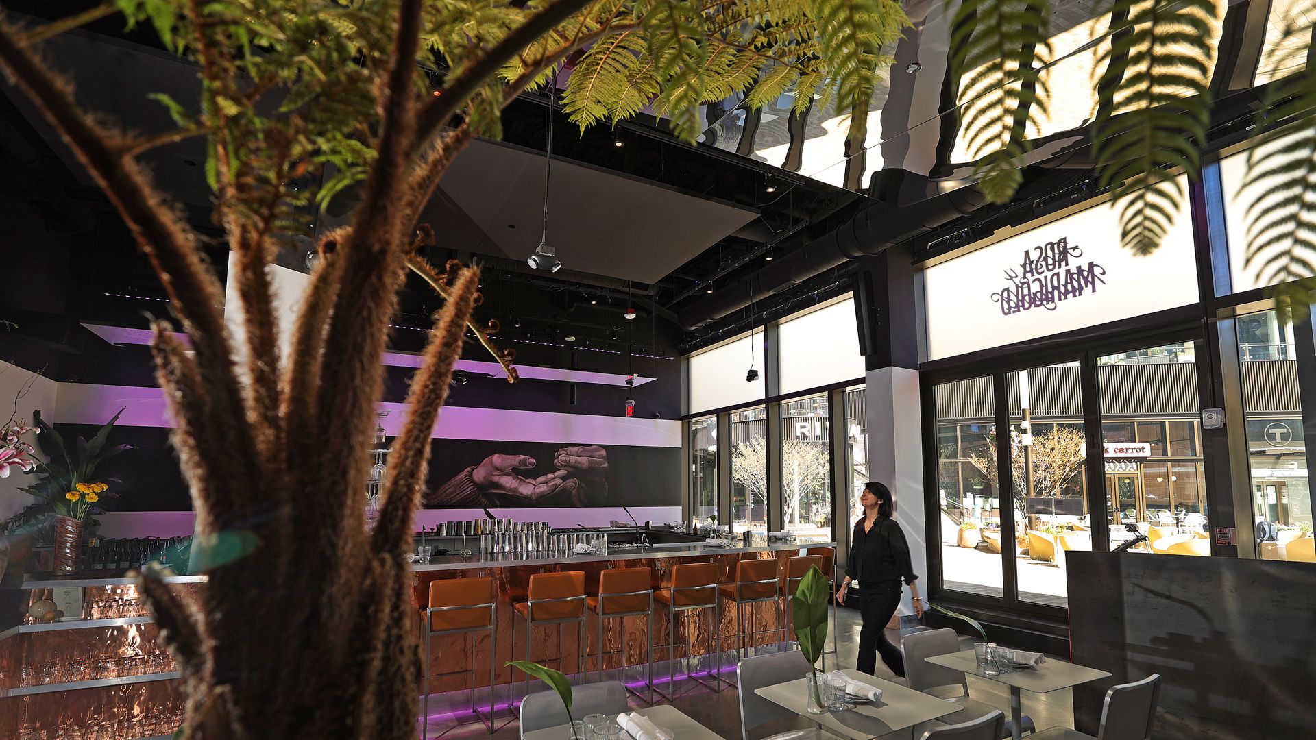 The interior of Rosa y Marigold, a Peruvian restaurant that opened in the Boston Lyrik building in May.