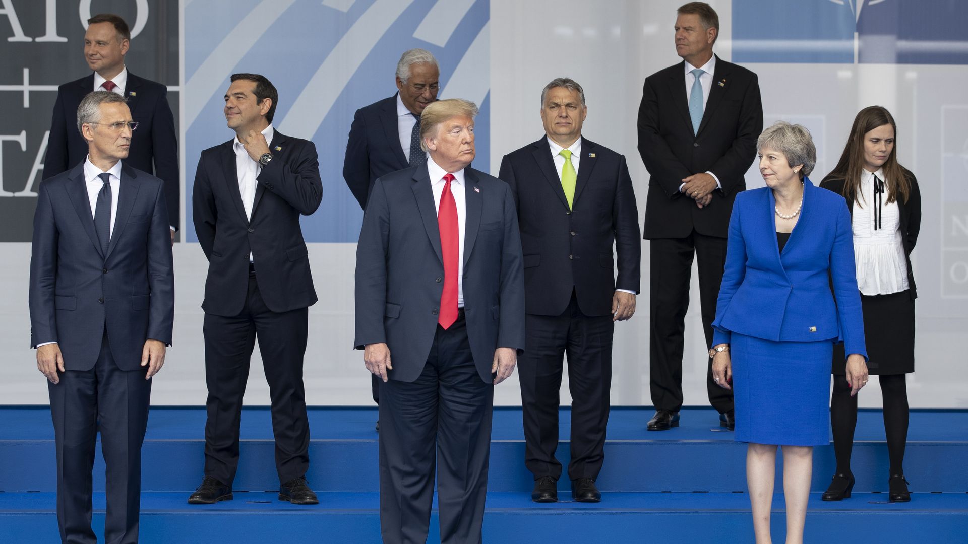 President Trump and U.K. Prime Minister Theresa May with other NATO leaders