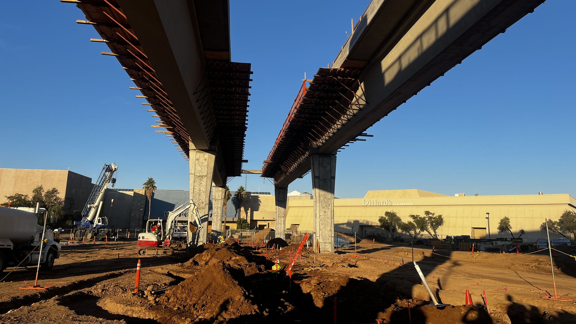 Two elevated rail tracks.