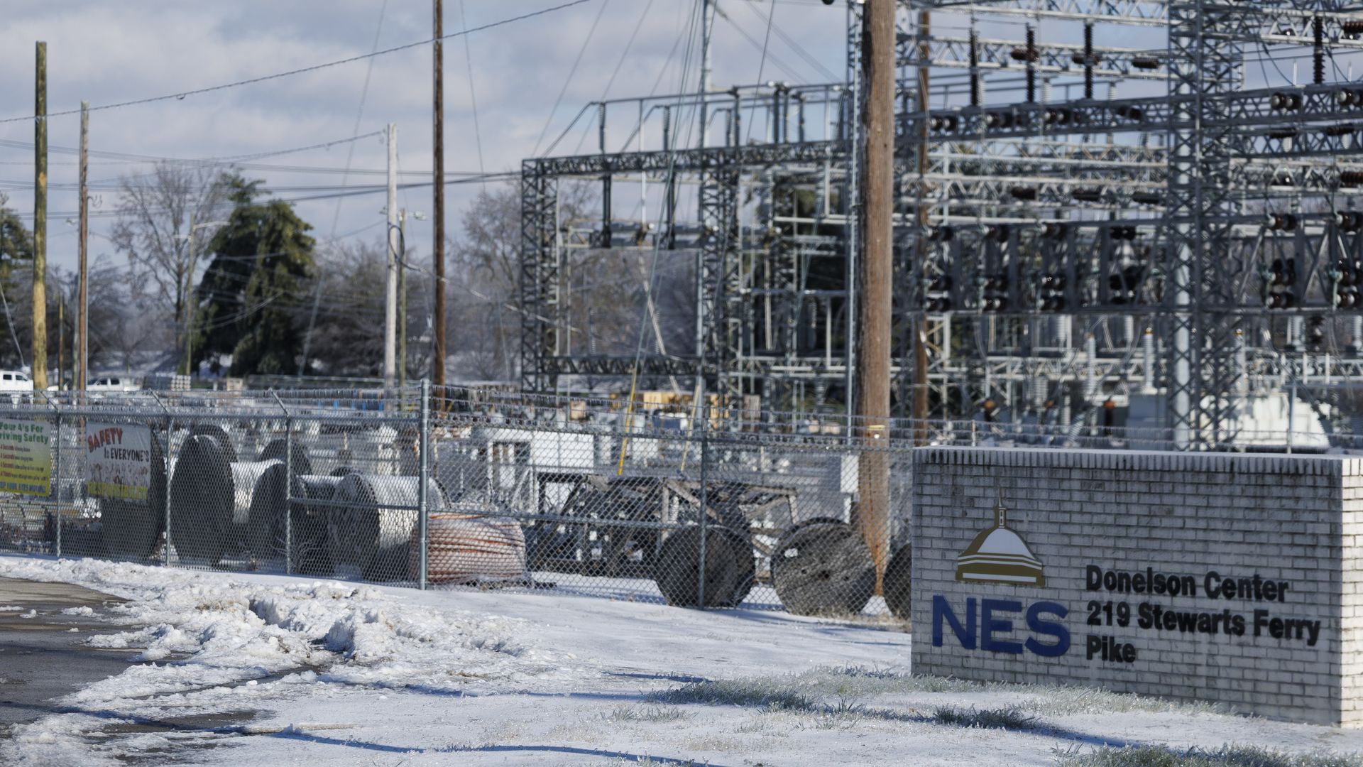 An NES sign and power utility infrastructure.