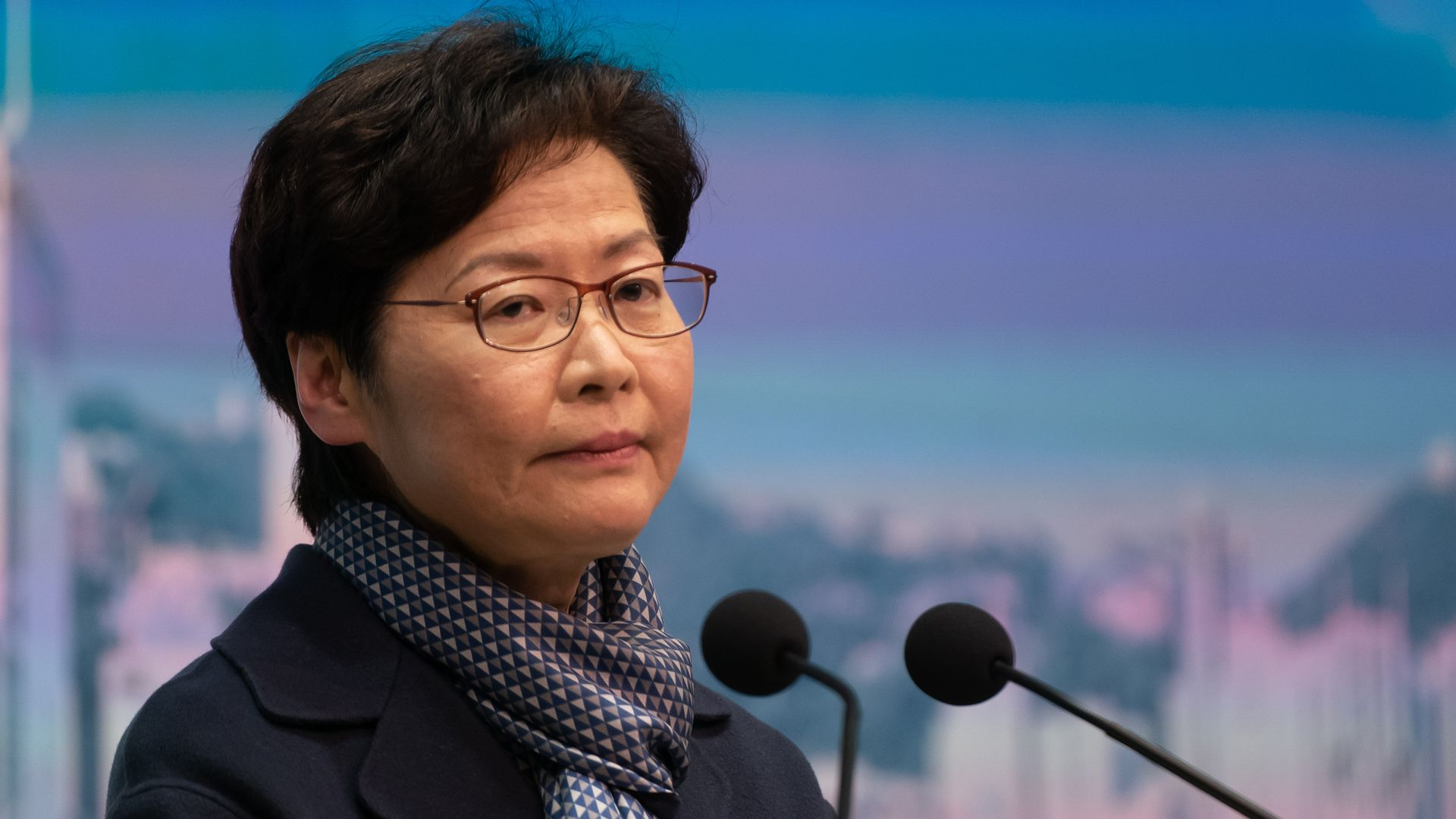 Chief Executive Carrie Lam speaks at a press conference in the Government Complex on February 18 in Hong Kong.