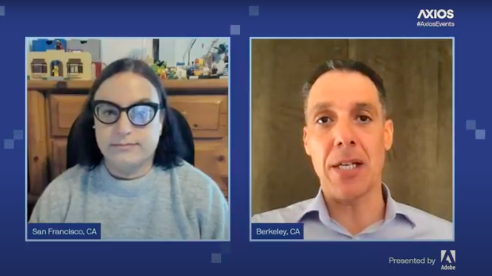 Screenshot of Ina Fried and Hany Farid, professor at UC Berkeley Electrical Engineering and Computer Sciences & School of Information