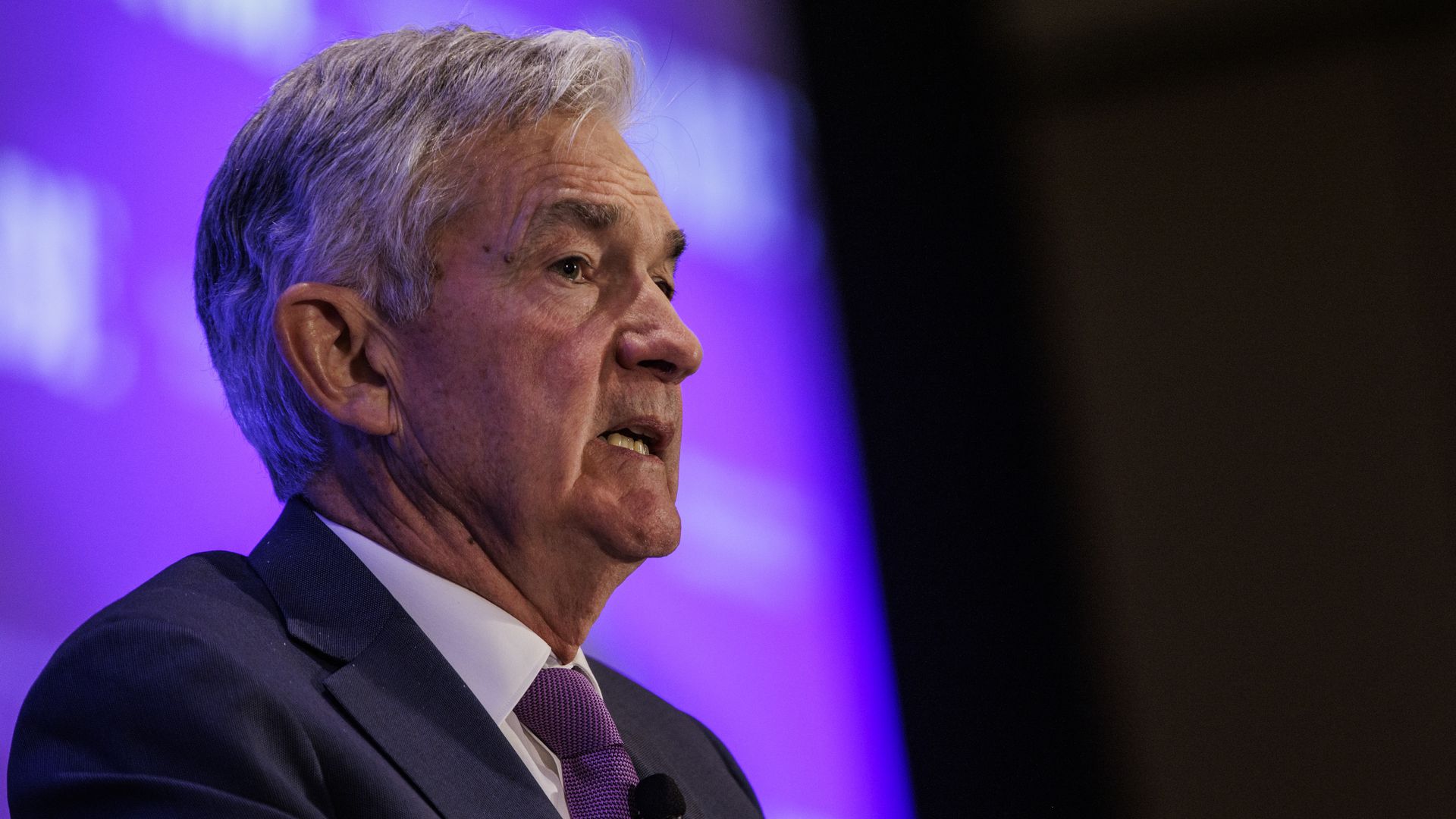 Fed chairman Jerome Powell speaks onstage at a conference