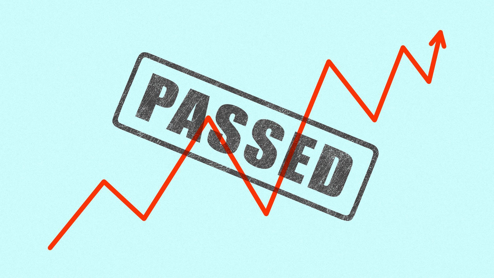 Illustration of line chart going up over "passed" stamp