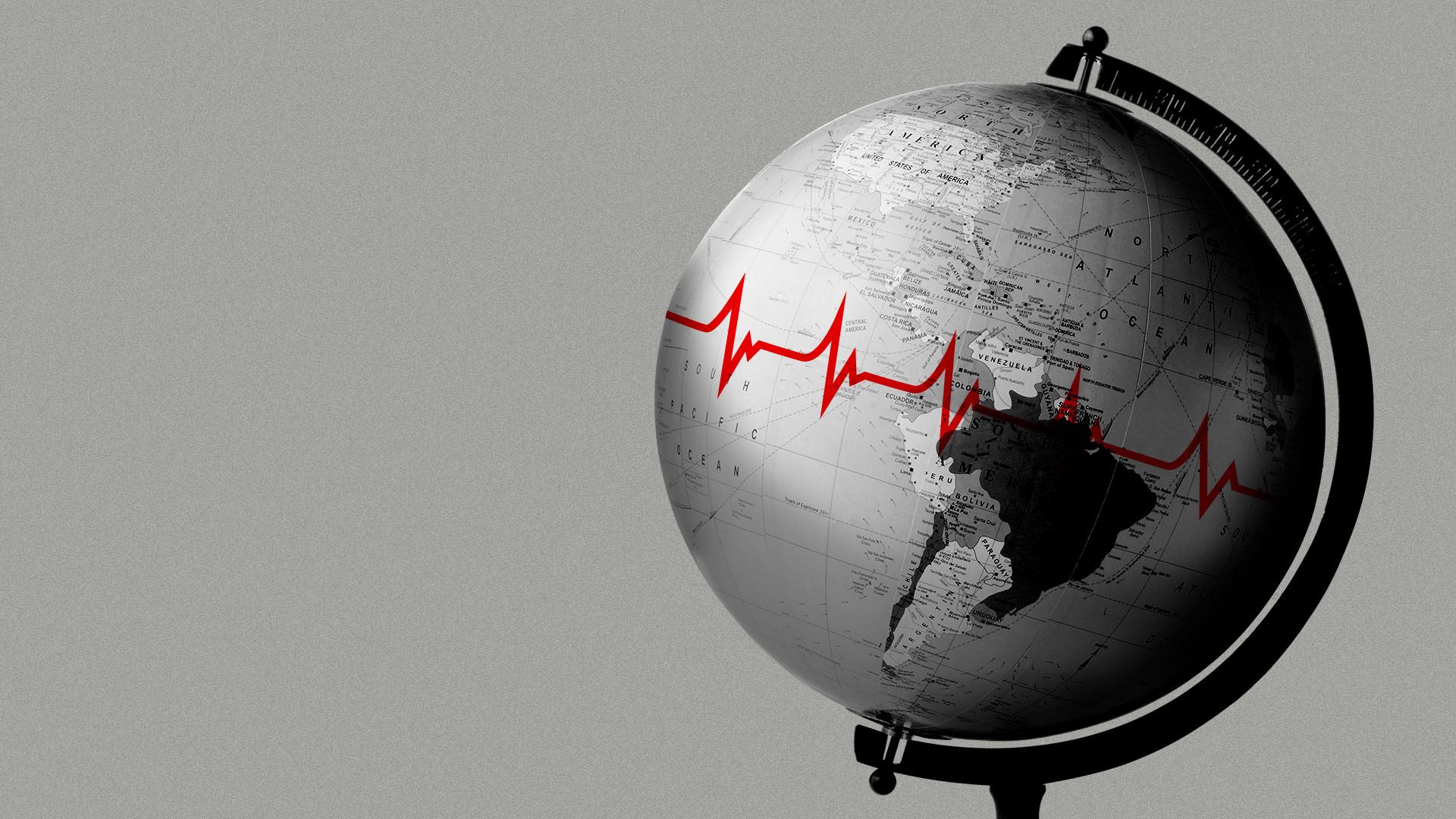 Illustration of a model globe with a red EKG equator line