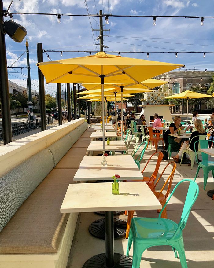 patio seating at flower child in south end